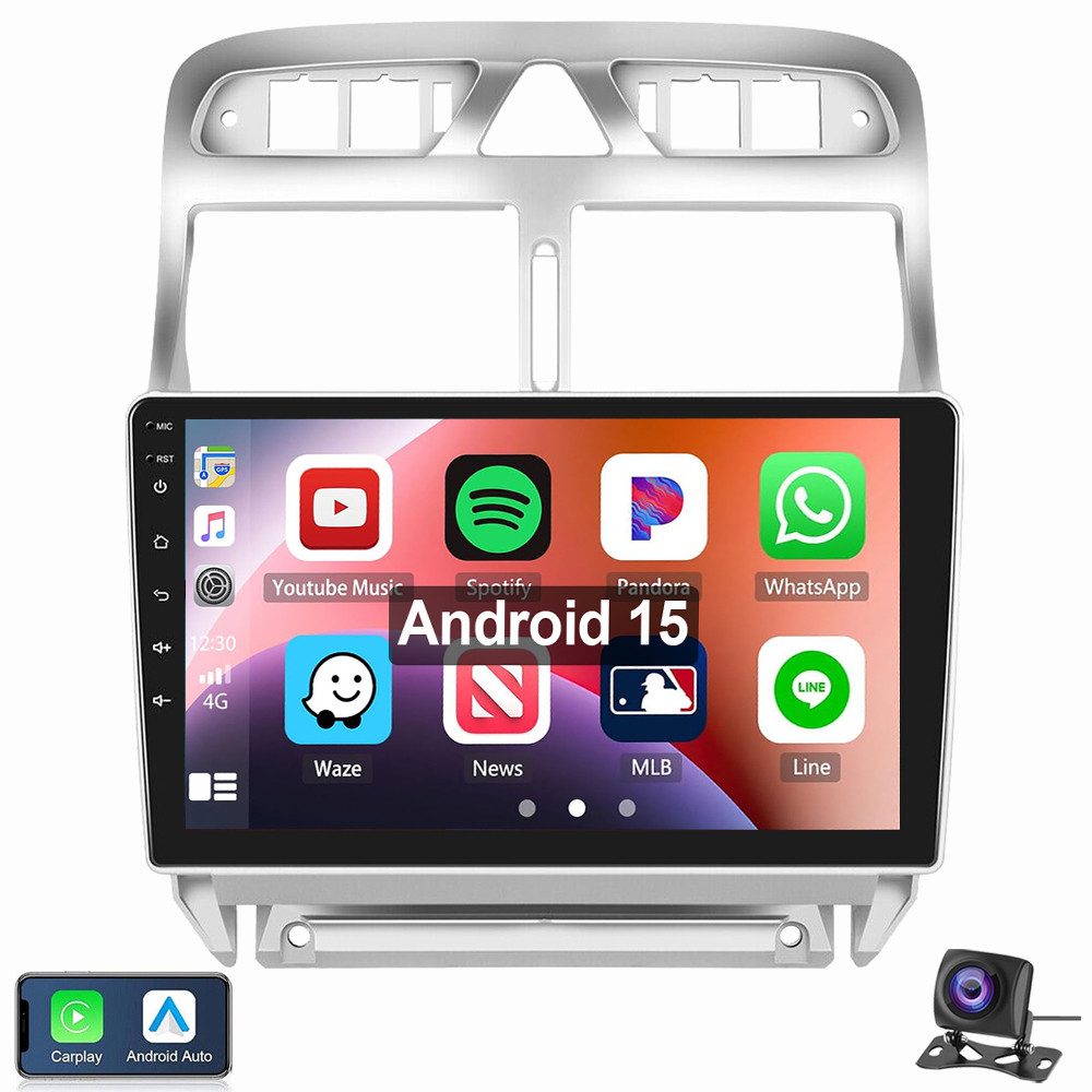 ESSGOO Für Peugeot 307 CC 2002-2013 Android Autoradio Android 15 Autoradio (RDS, Digitalradio (DAB), FM)