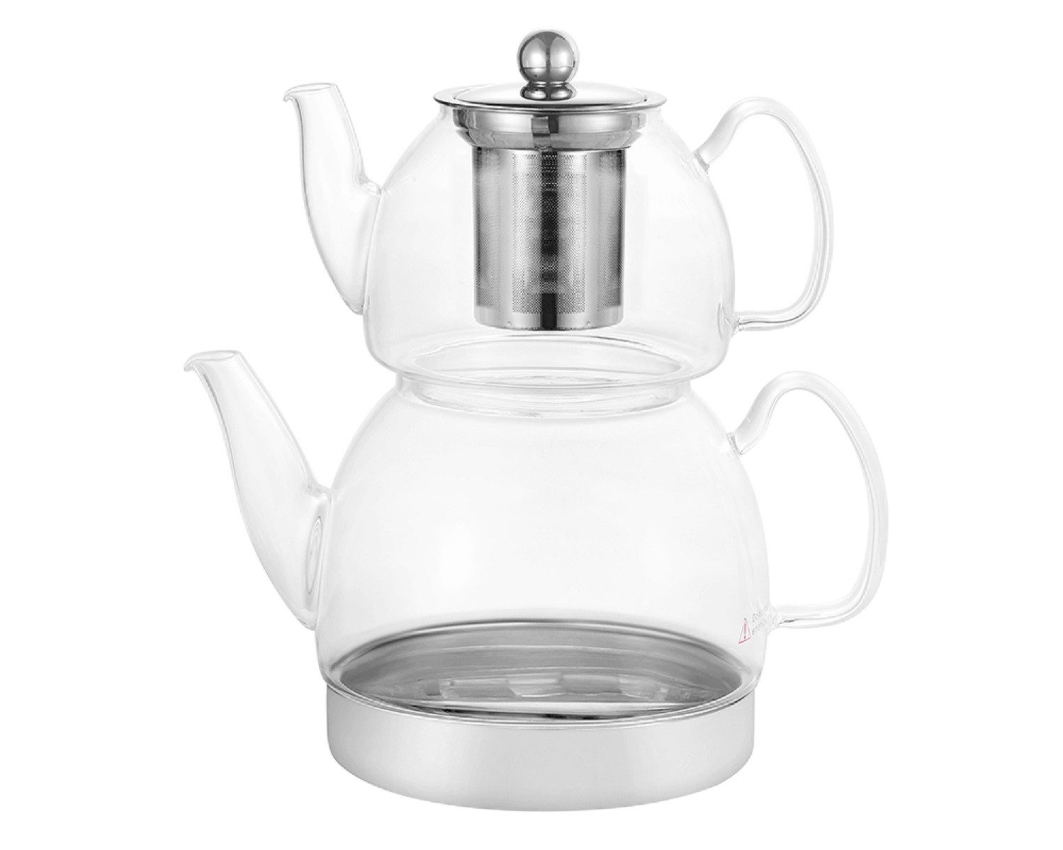 Schäfer Elektronik Caydanlik-Teekanne Doppel-Glasteekanne mit Edelstahlfuß 600 ml & 1,5 L