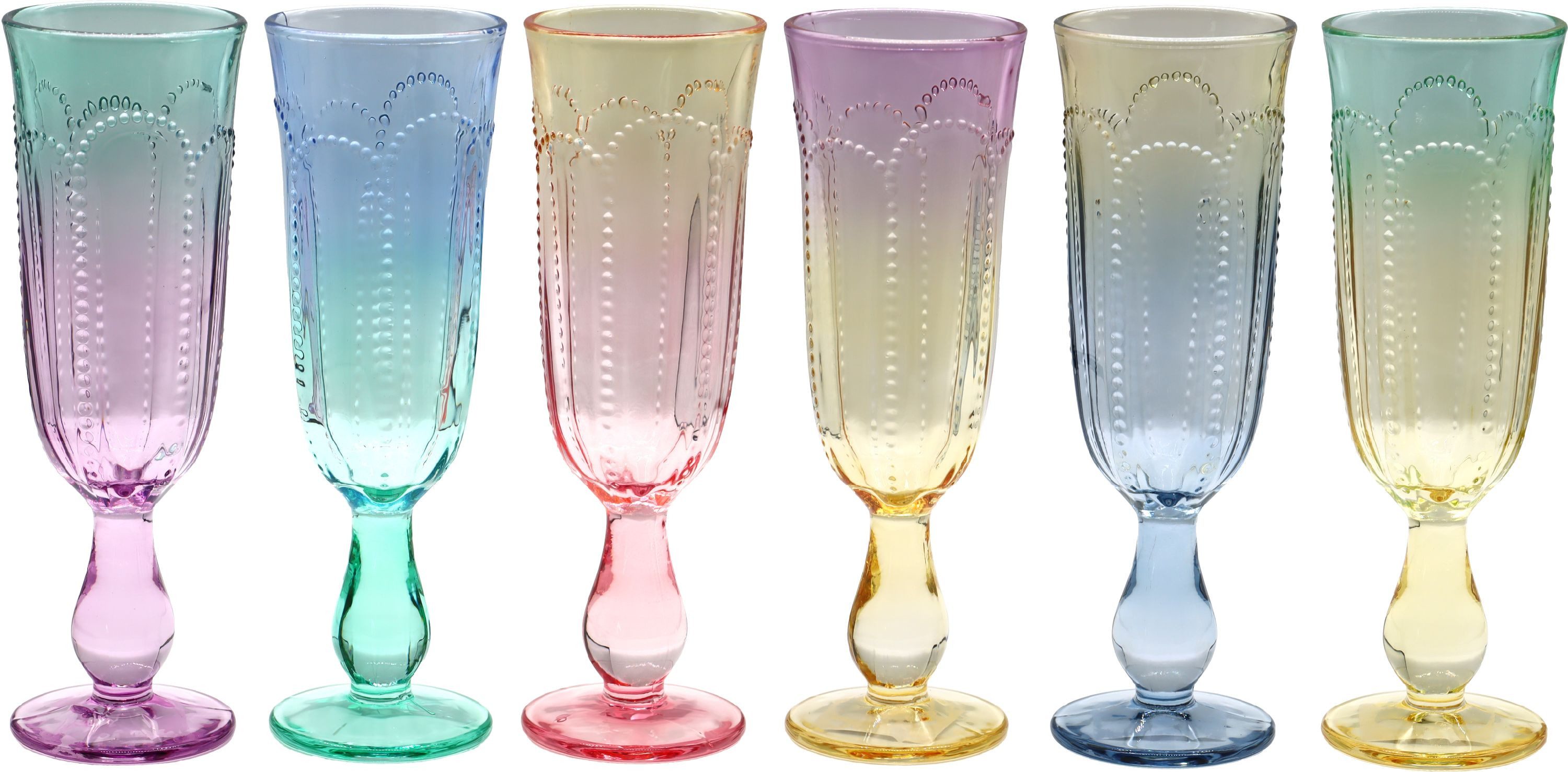 FURNARO Sektglas, GLAS, Ombre-Farbverlauf mit dekorativem Relief