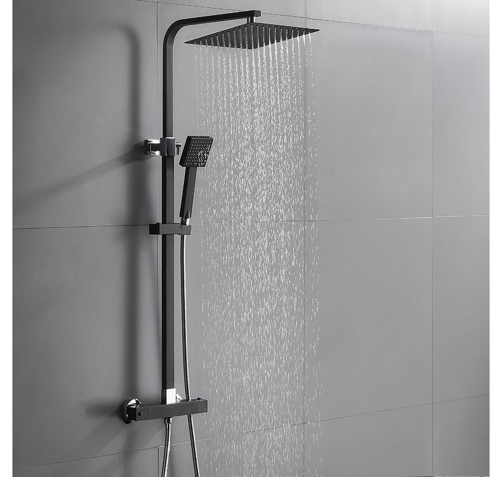 Thumbnail - Auralum Max Duschsystem Brausegarnituren, Thermostatische Duschsäule aus Edelstahl Schwarz, Höhe 127.5 cm, 2 Strahlart(e...
