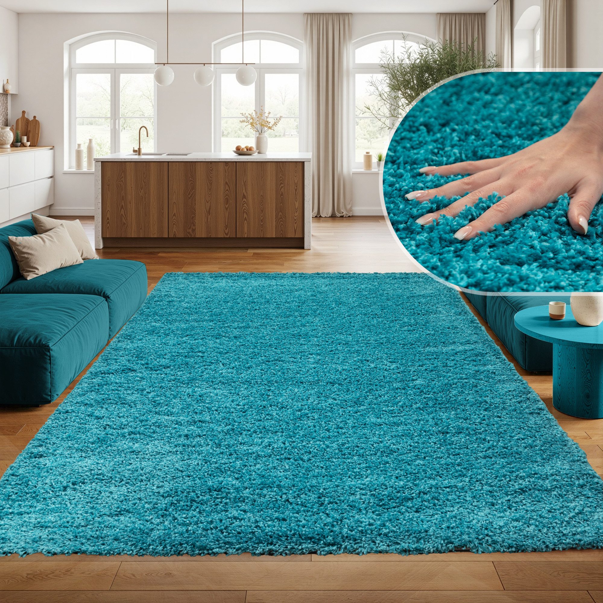 SIMPEX24 Teppich Unicolor - Einfarbig, Rechteckig, Höhe: 30 mm, Einfarbig Shaggy Teppich Wohnzimmer Langflor Versch. Farben und Größen