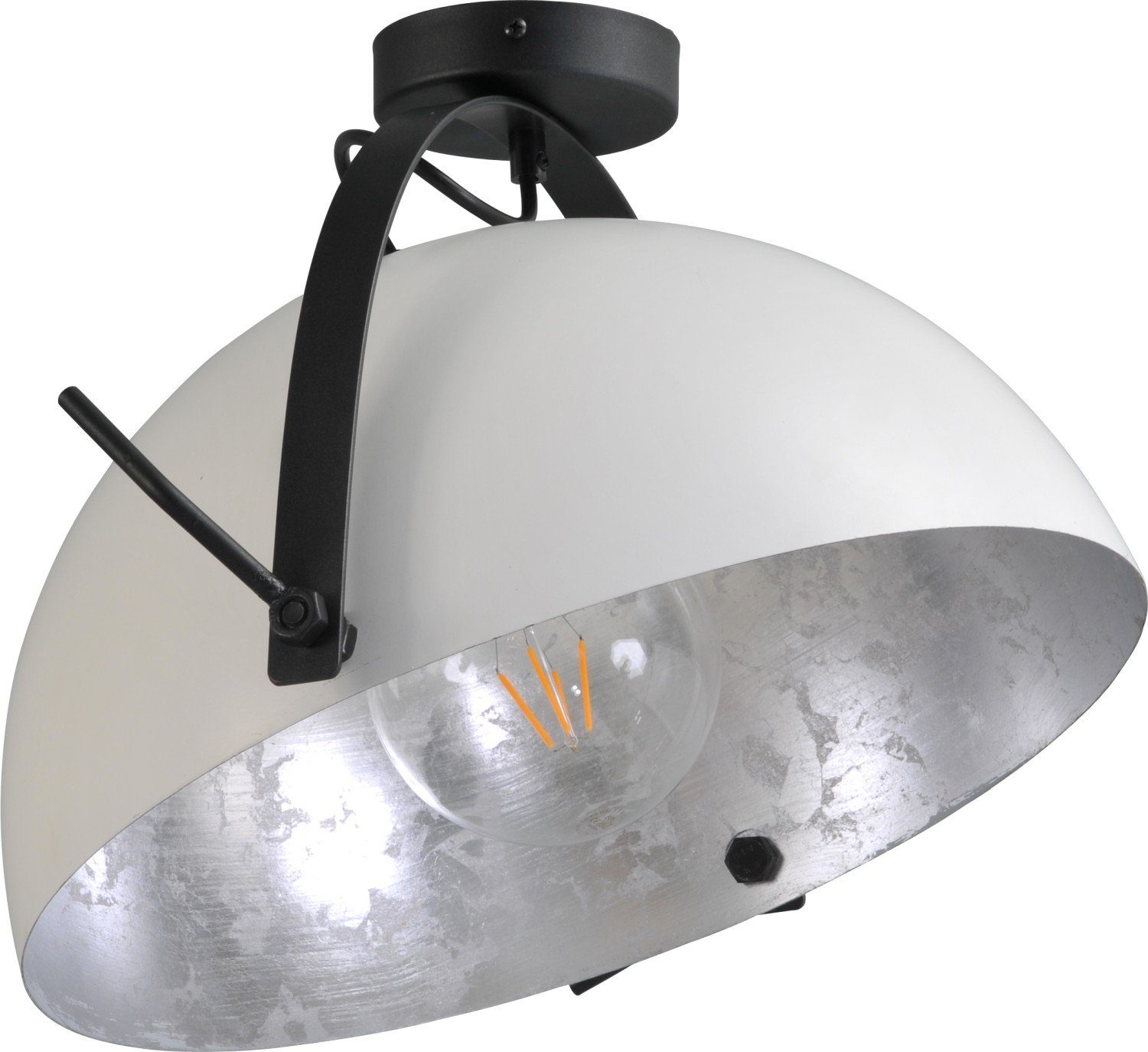 Licht-Erlebnisse Deckenleuchte LARINO, ohne Leuchtmittel, Deckenlampe Weiß Silber E27 Metall Industrie Design Beleuchtung