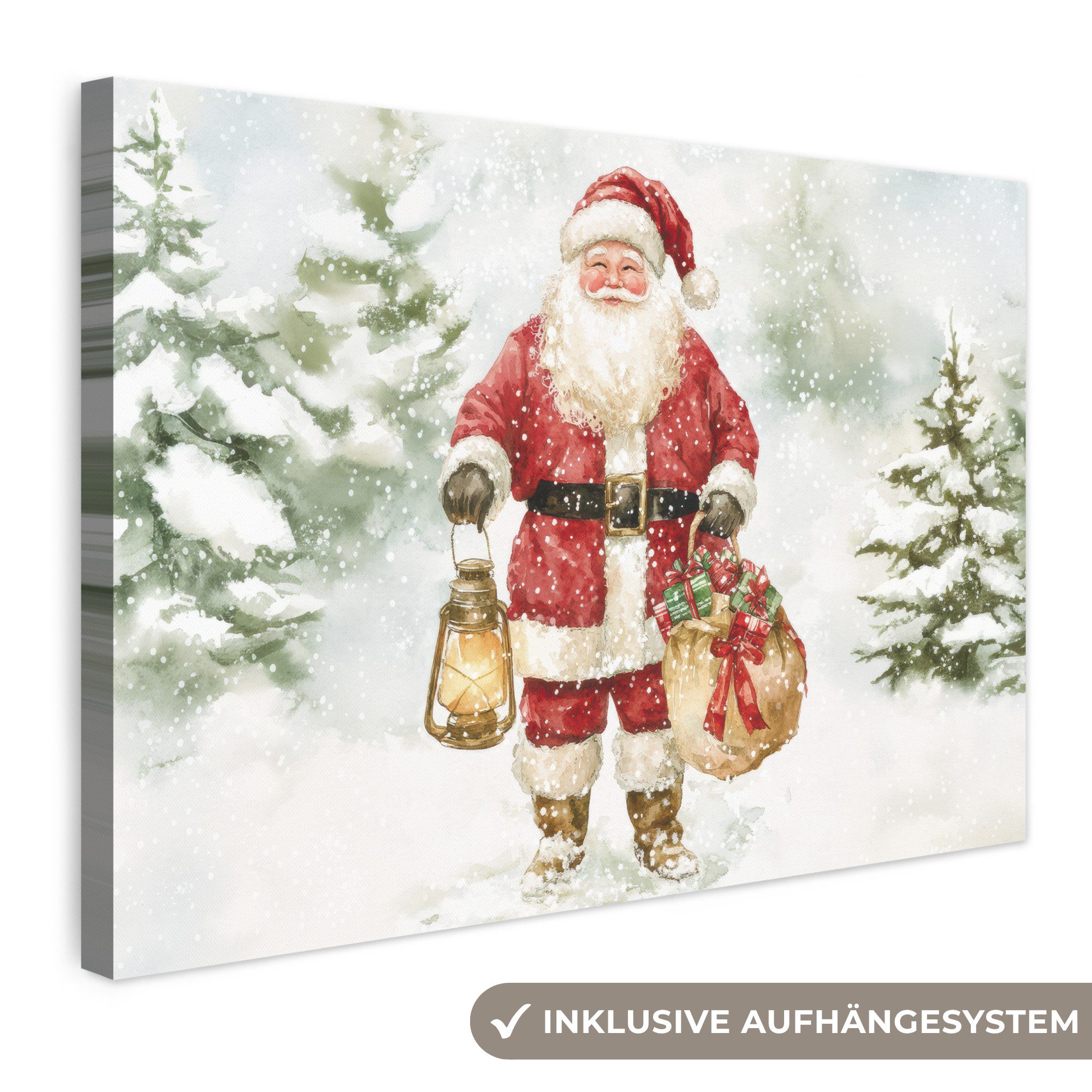 OneMillionCanvasses® Leinwandbild Weihnachtsmann - Winter - Schnee - Weiß - Rot, Fotodruck (1 St), Leinwand Bilder Klein, Wand Dekoration Aesthetic 30x20 cm