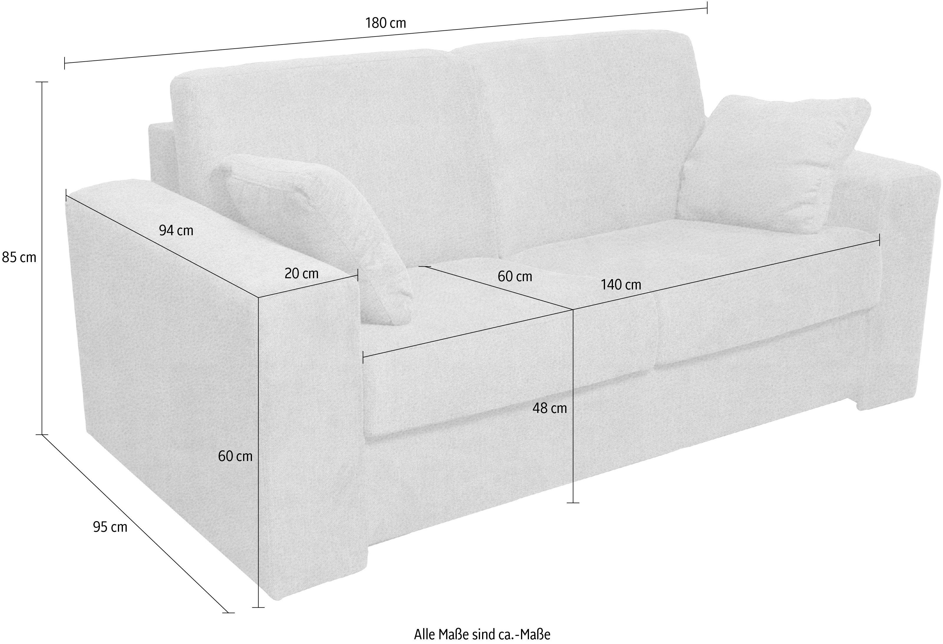 Home affaire 2-Sitzer Roma, Dauerschlaffunktion, mit Liegemaße Unterfederung, 123x198 cm ca