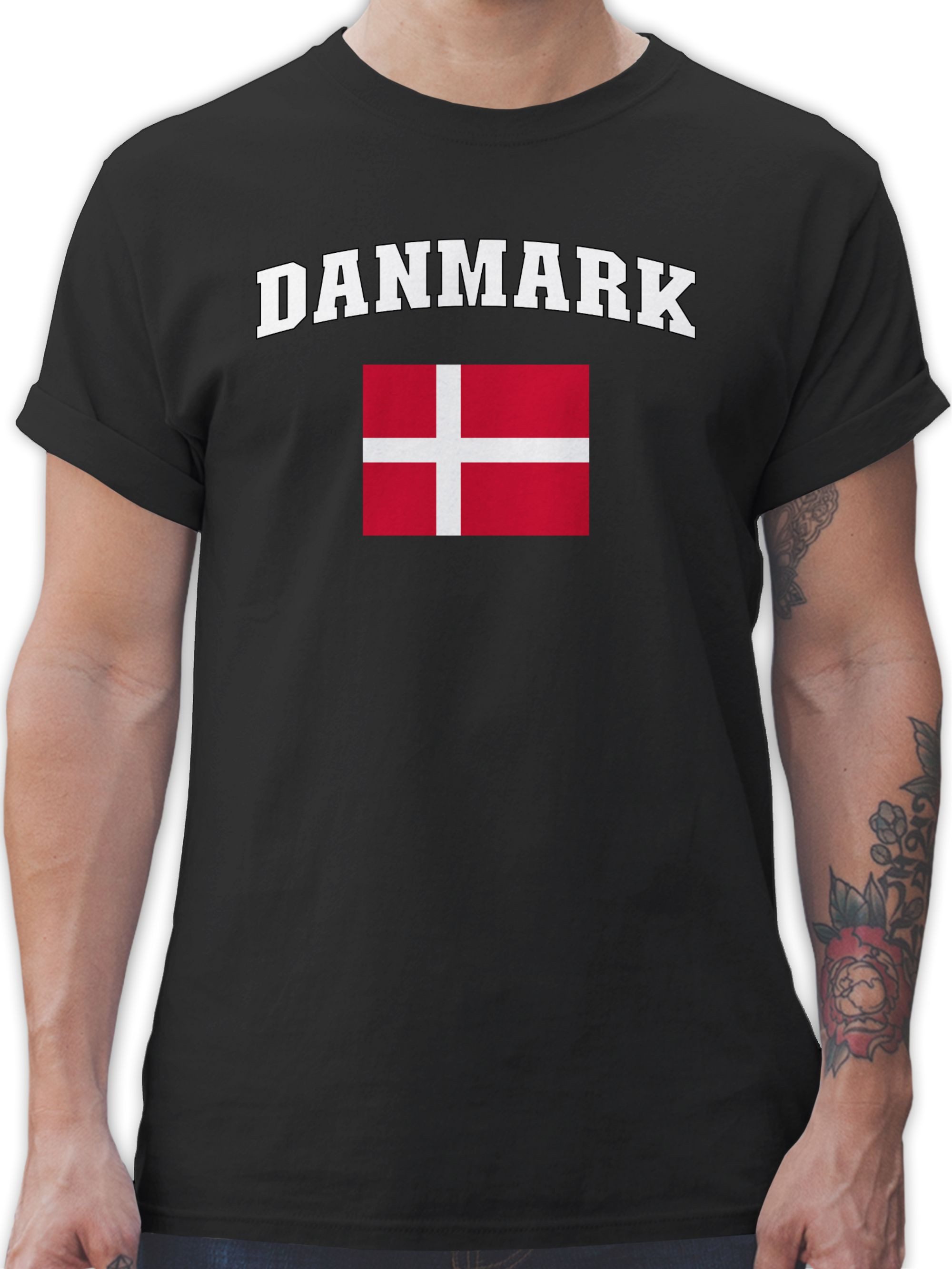 T-Shirt Danmark Schriftzug mit Flagge, Denmark, Dänemark, Kongeriget Danmar