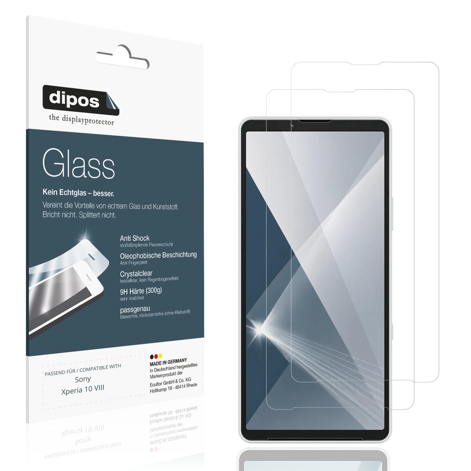 dipos Displayschutzfolie Schutzfolie für Sony Xperia 10 VIII, 2 Stück, Displayschutz Schutz Folie Made in Germany