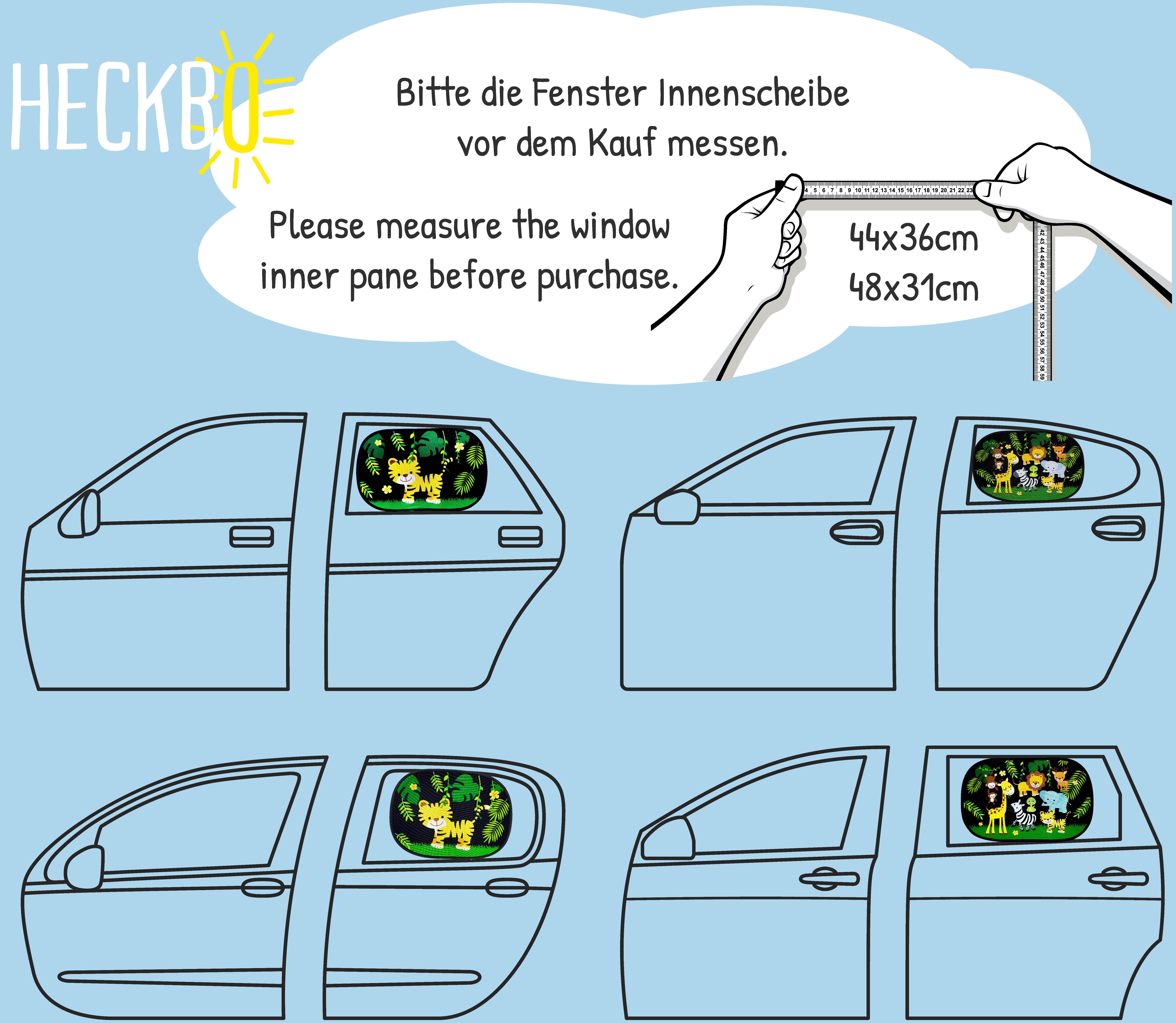 HECKBO Sonnenschutz Auto Sonnenblende mit 8 Saugnäpfen - Dschungel Tiere Motiv