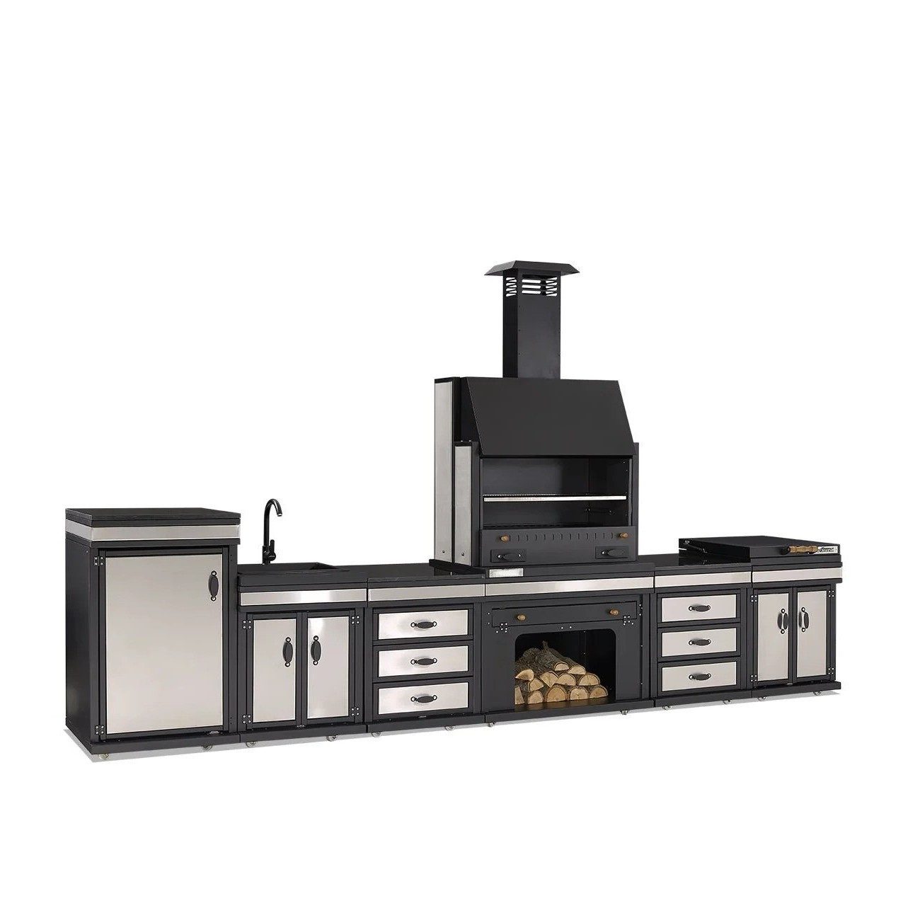 Xlmoebel Outdoor-Küche Edelstahl Außenküche in Schwarz mit großzügigem Kochbereich, Made in Europa