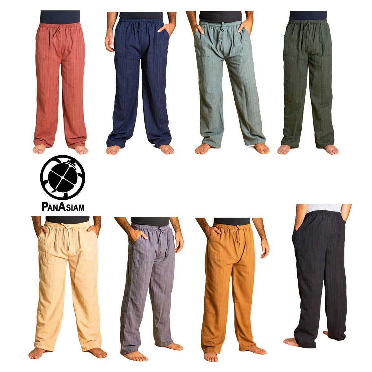 Herren Relaxhose Damen 100% Wellnesshose mit Lini bequeme und aus Freizeithose dunkelblau Bundhose Sommerhose Baumwolle Stoffhose Taschen Unisex PANASIAM für bequeme