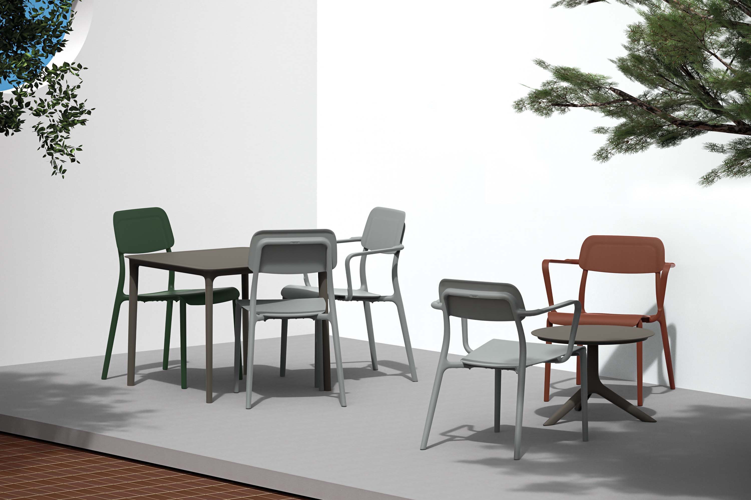 KONSIMO® Garten-Essgruppe GALIO Sitzgruppe, Gartenmöbel-Set, hergestellt in der EU, Modern, (aus hochwertigem Kunststoff, 8-tlg., 4 Stühle ohne Armlehnen, 2 Stühle mit Armlehnen, 2 Tische), Gartengarnitur, Stapelbar, witterungsbeständiges Material