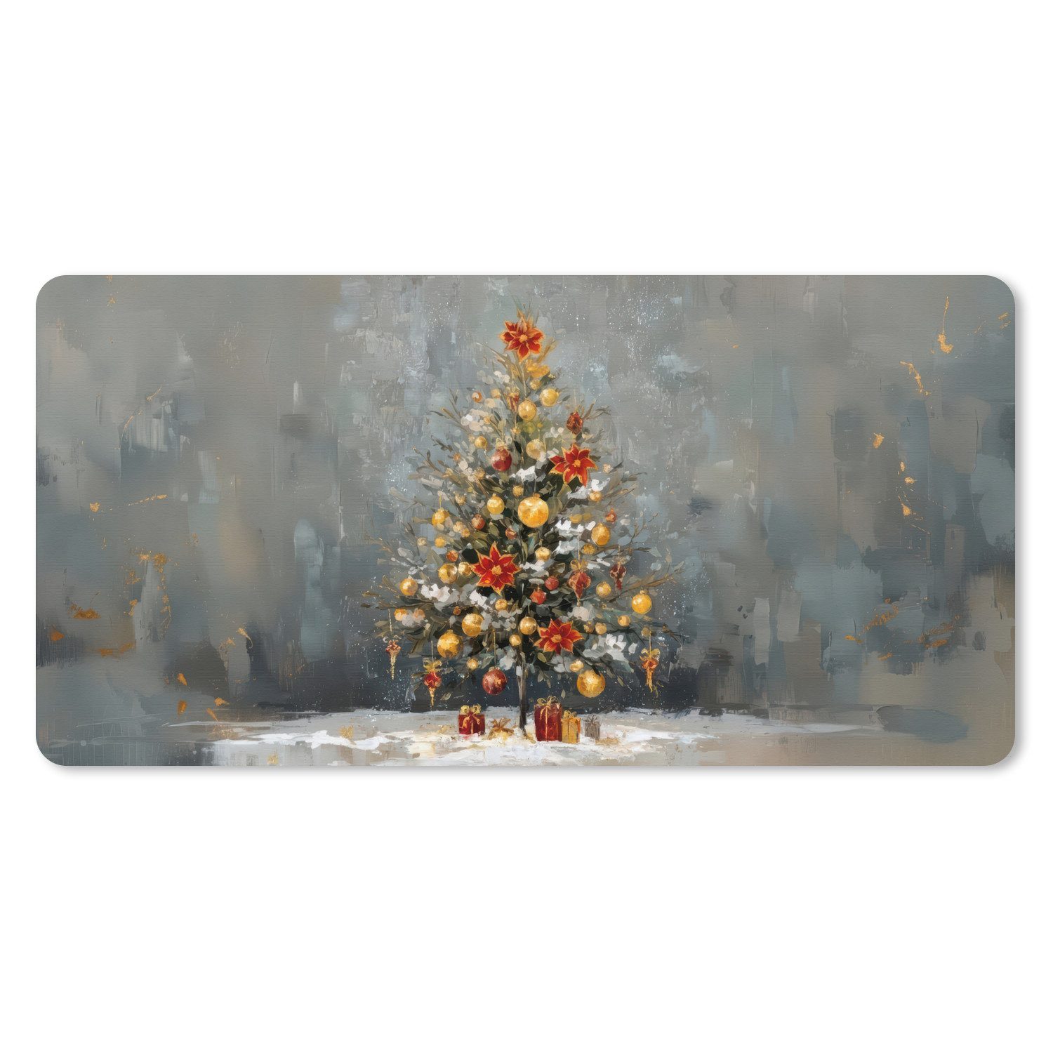 MuchoWow Mauspad Weihnachtsbaum - Geschenke - Rot - Gold (1-St), Schreibtischunterlage, Mousepad Gaming XXL, Großes, 100x50 cm