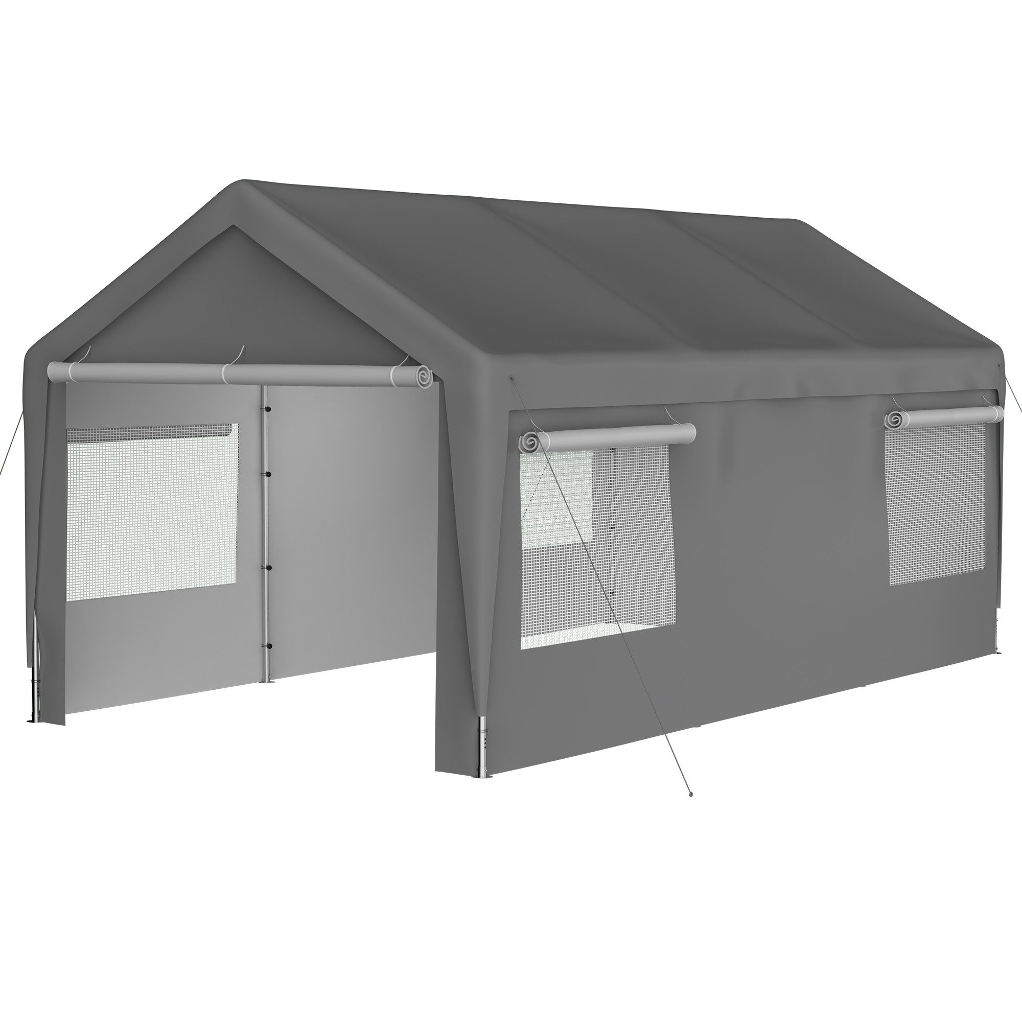 CHICFURN Einzelcarport Carport Garage Zelt mit Roll-Up-Fenster und Schutzabdeckung, BxT: 310.9x592.84 cm, 196 cm Einfahrtshöhe, (Packung, 1 St), 3 x 6 m, Grau, mit abnehmbaren Seitenwänden und Dach