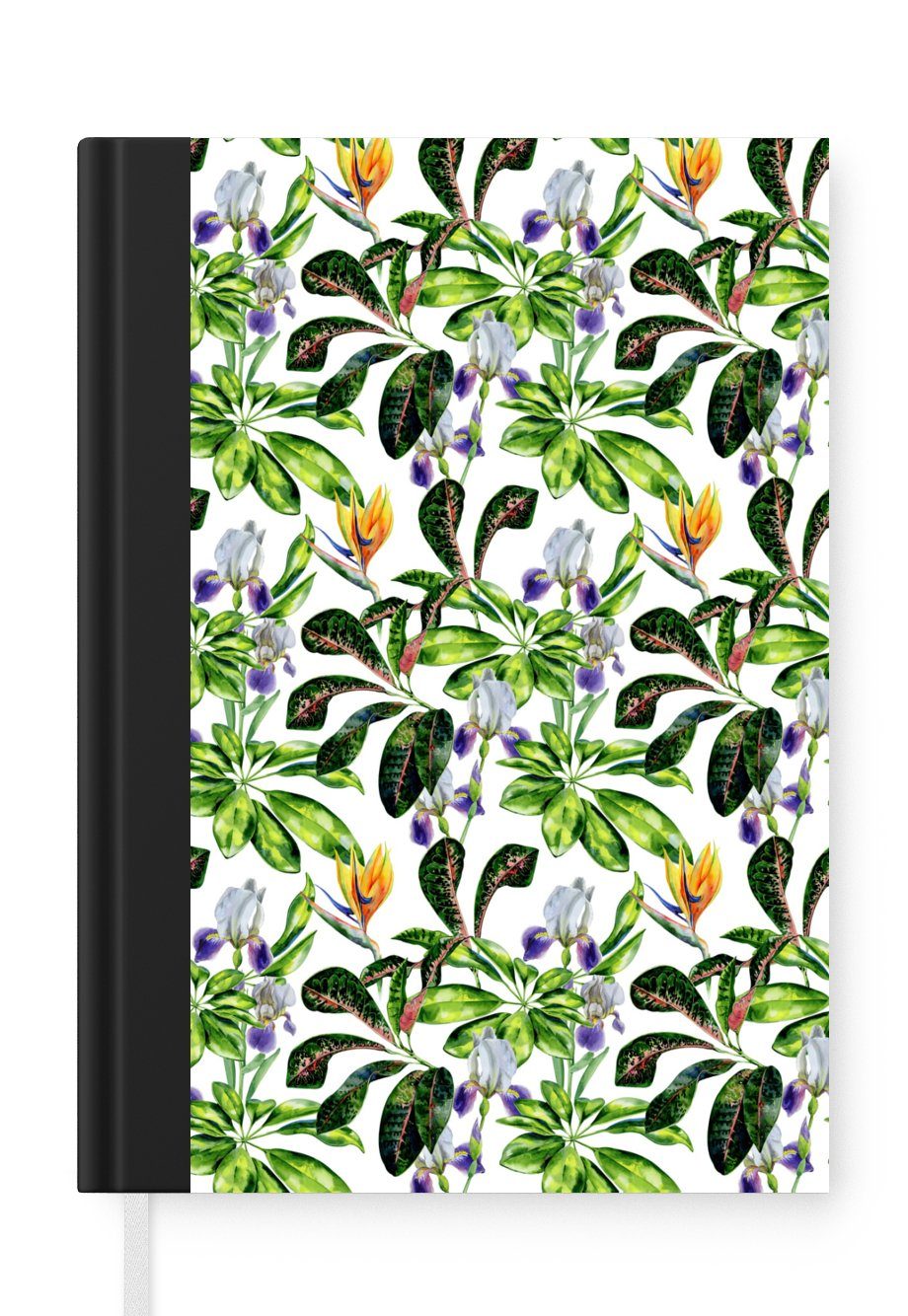 MuchoWow Notizbuch Paradiesvogelpflanze - Blätter - Muster, Journal, Merkzettel, Tagebuch, Notizheft, A5, 98 Seiten, Haushaltsbuch