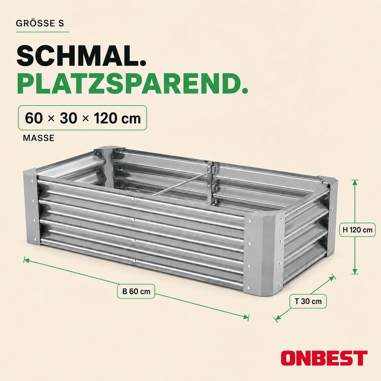 Onbest Hochbeet Metall aus verzinktem 0,4mm Stahl, inklusive Werkzeug & Handschuhe