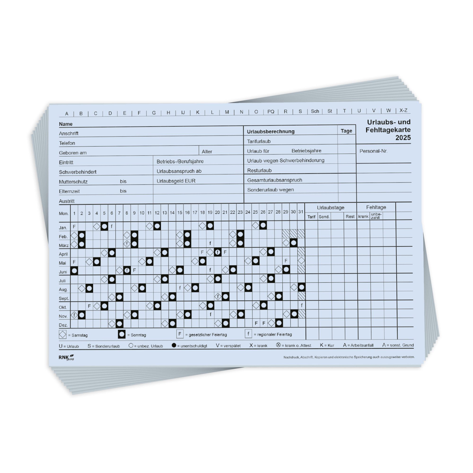 Wandtafel Urlaubskarte 2025 2900/25-10 A5 10 Stück