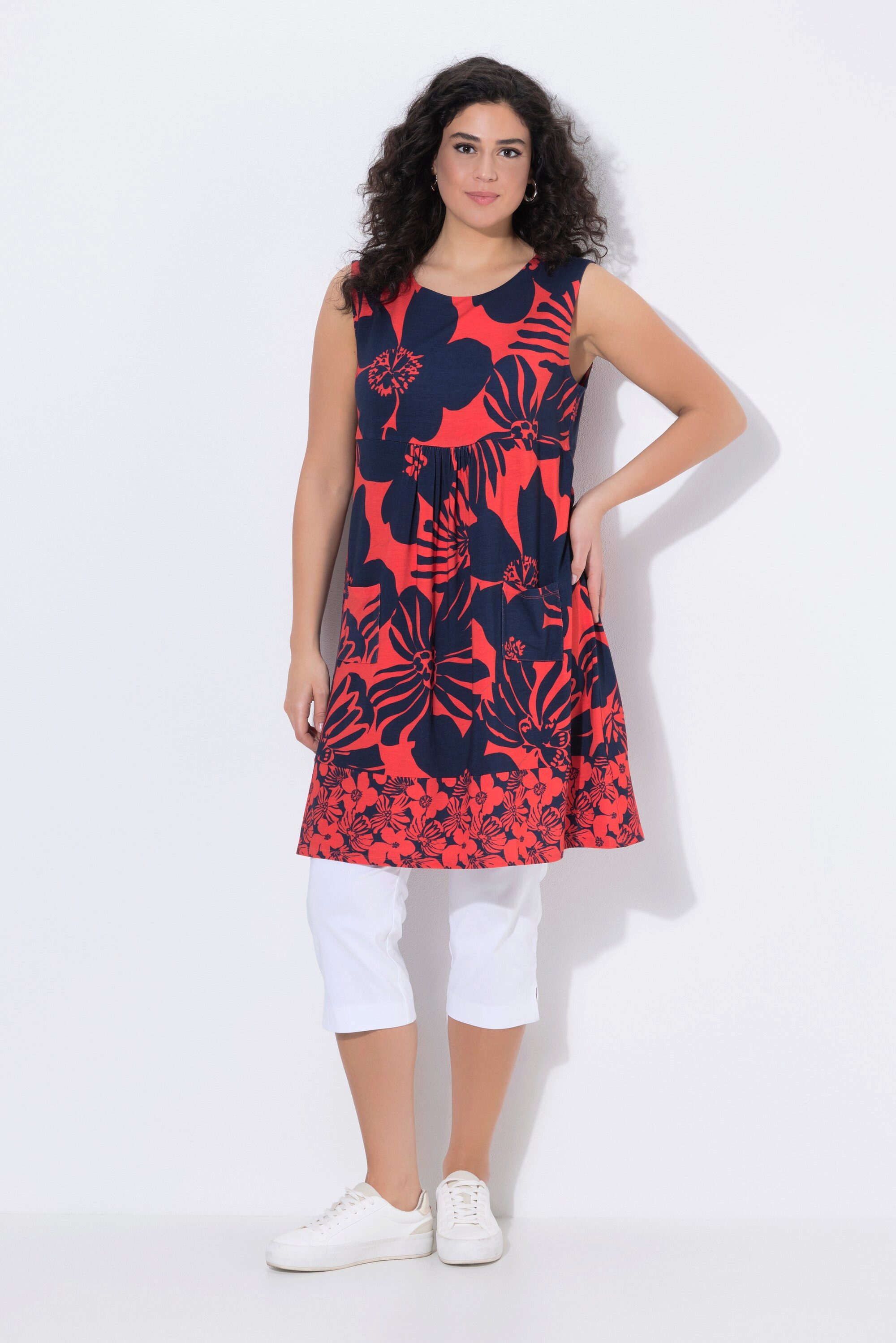Ulla Popken Minikleid Jerseykleid Bordüre Rundhals ärmellos Taschen günstig online kaufen