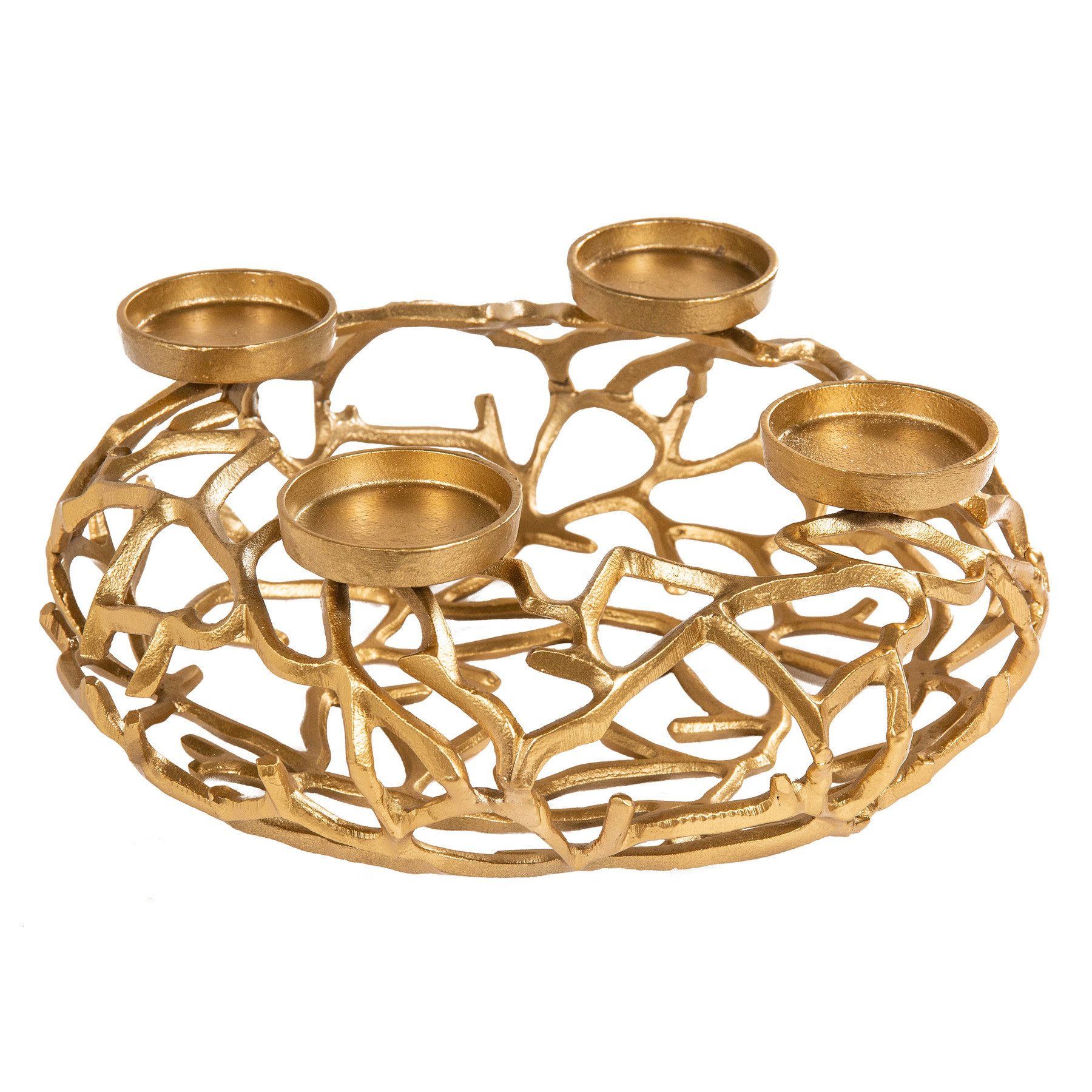 riess-ambiente Kerzenhalter ABSTRACT 38cm gold, Metall · Deko · Kranz aus Ästen · für 4 Kerzen · Wohnzimmer