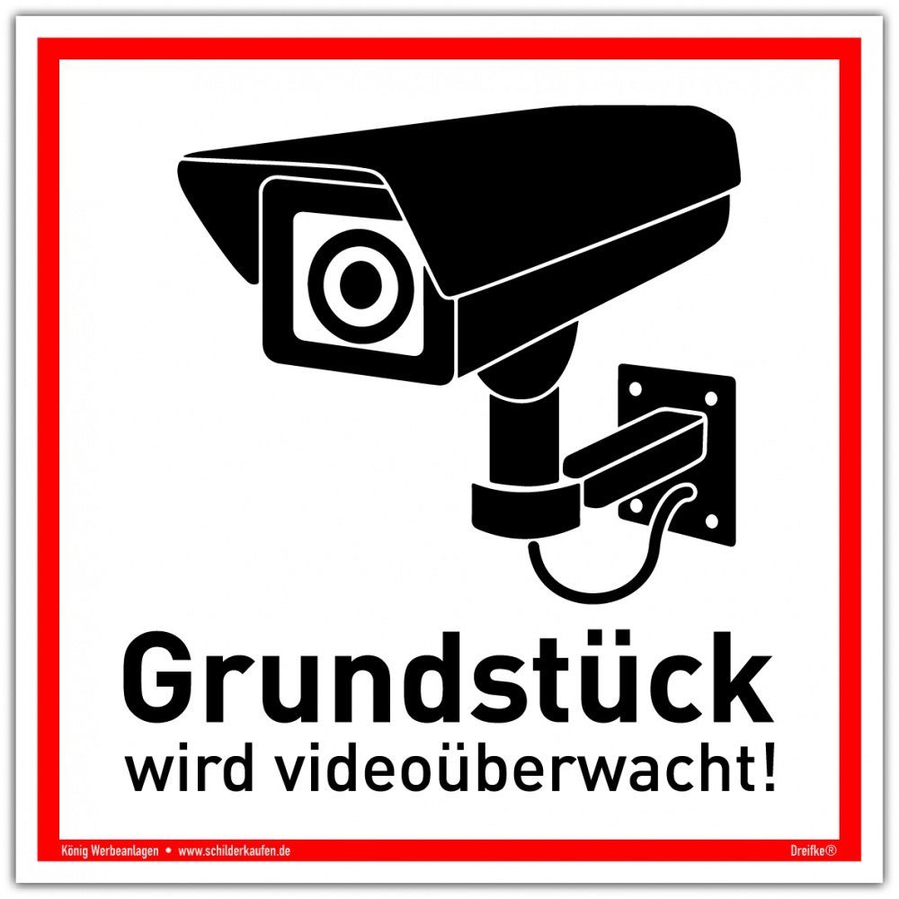 König Werbeanlagen Hinweisschild Schild Grundstück wird videoüberwacht!, Alu 20 x 20 cm, stabiles Alu