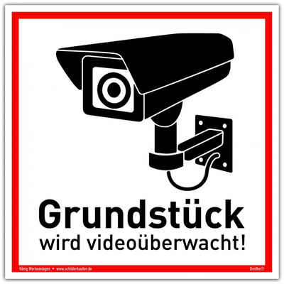 König Werbeanlagen Hinweisschild Schild Grundstück wird videoüberwacht! weiß, stabiles Alu Schild mit UV-Schutz 20 x 20 cm