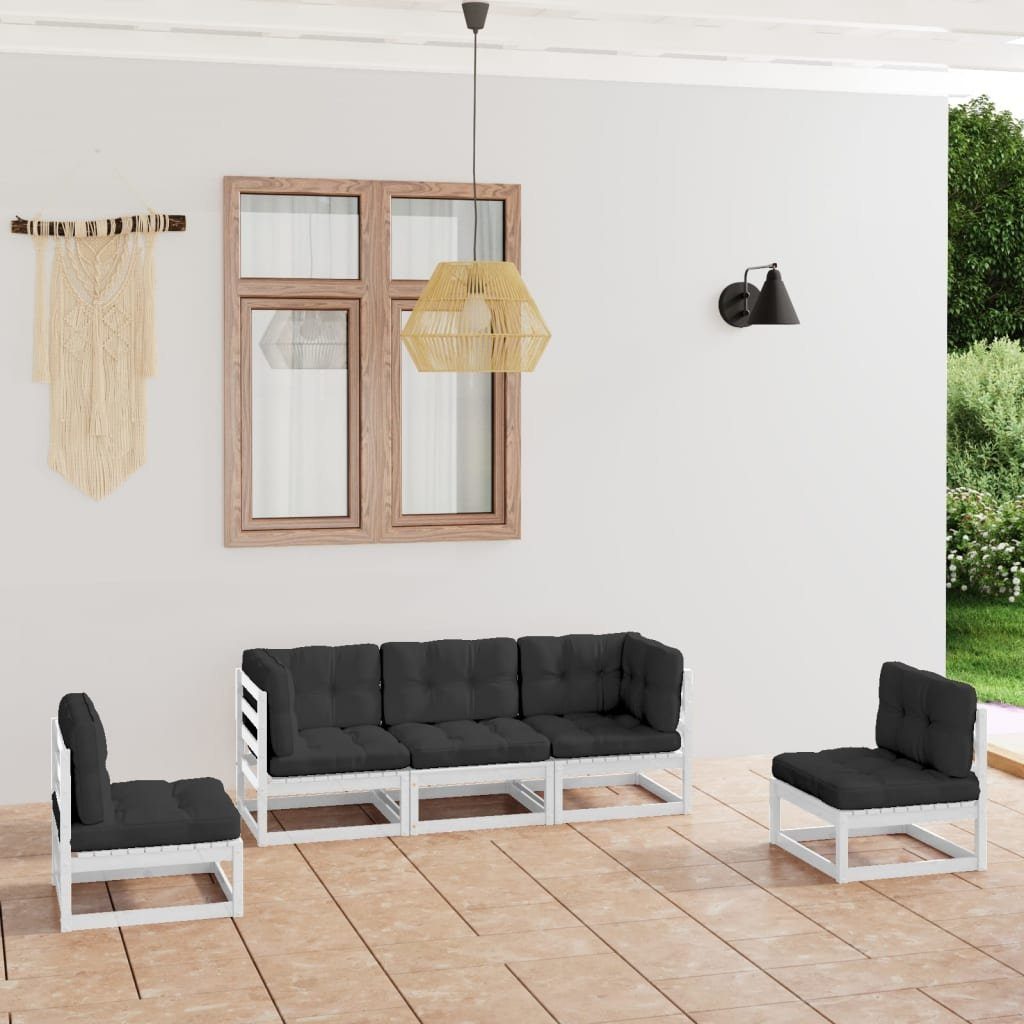 Massivholz, Gartenlounge-Set 5-tlg. (1-tlg) Kiefer Weiß vidaXL mit Garten-Lounge-Set Kissen