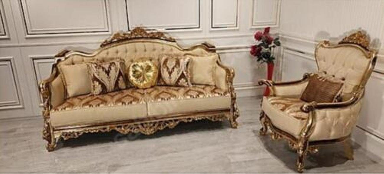 Barock Sofa Sofagarnitur Neu, Couch Goldene (5-St) Wohnzimmer-Set JVmoebel Komplett 5tlg. Set Rokoko