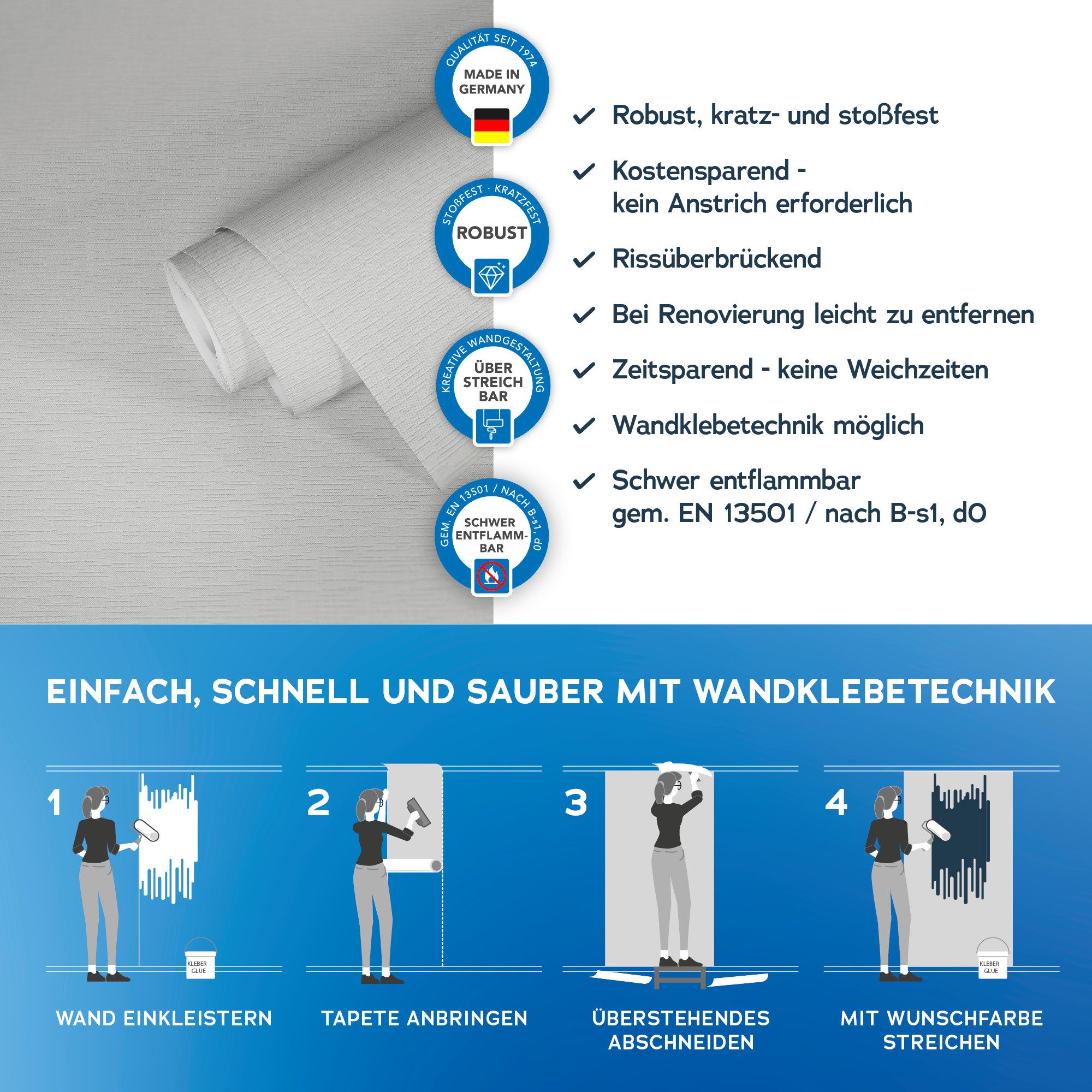 A.S. Création Vliestapete Meistervlies, leicht strukturiert, einfarbig, uni, unifarben, Tapete einfarbig Überstreichbar Tapeten Wohnzimmer Schlafzimmer Design