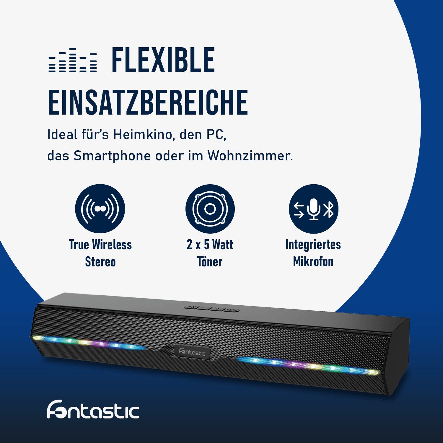 fontastic Juna Soundbar Bluetooth TV Lautsprecher RGB TWS FM Radio Soundbar