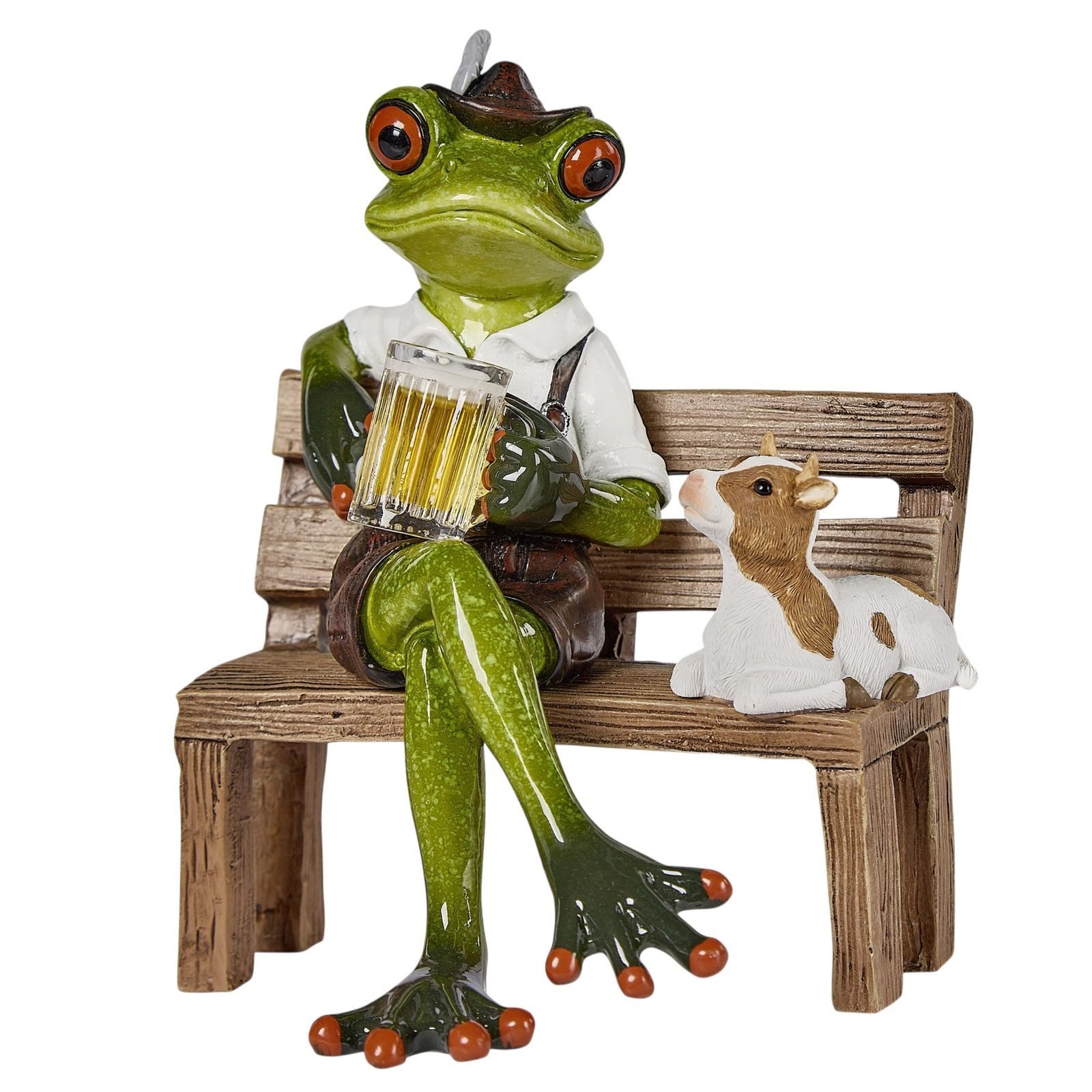 formano Sammelfigur Frosch mit Bier auf Bank 14 cm handbemalte Dekofigur Bayern