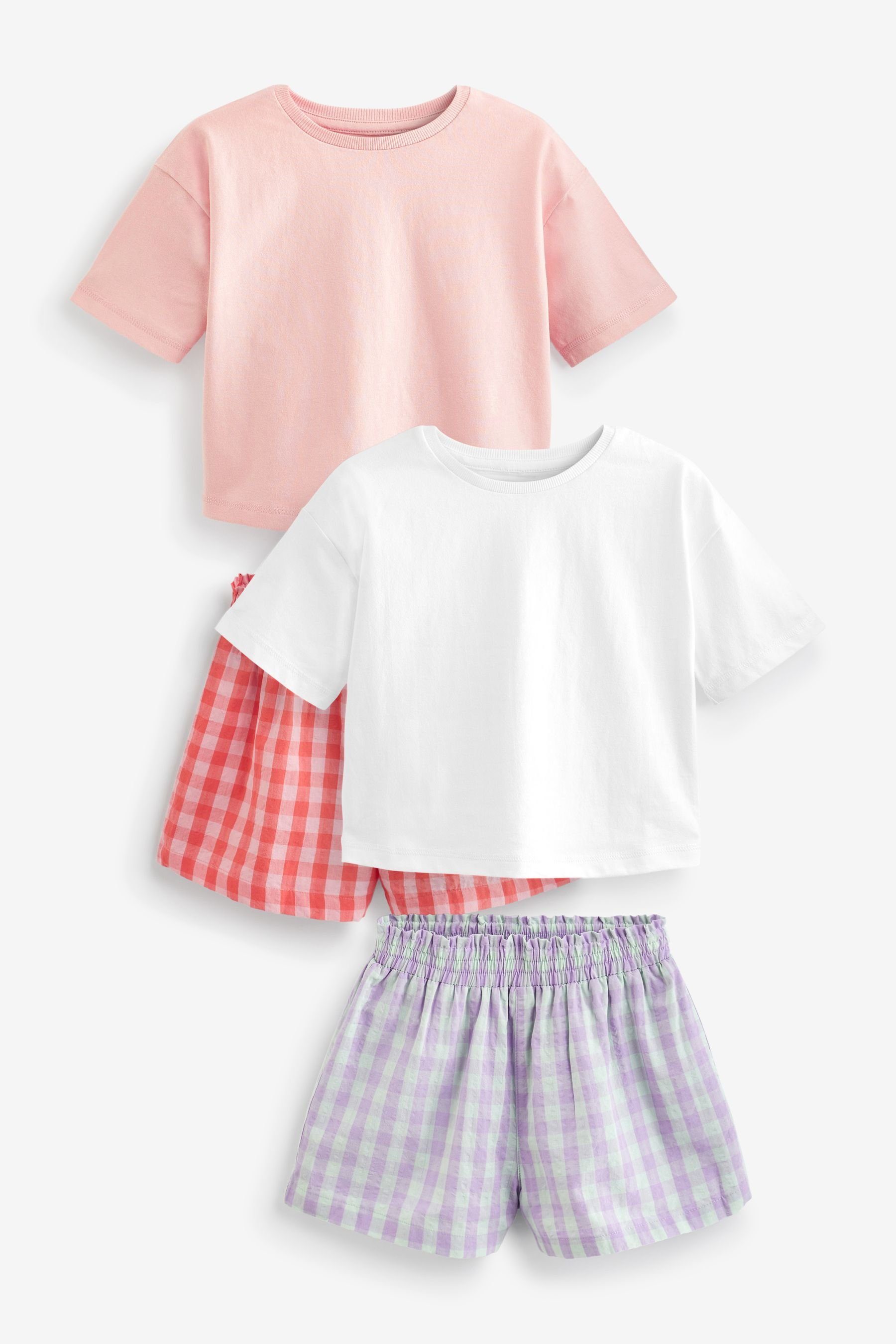 Next (4 Pyjama Schlafanzüge tlg) Pink/Lilac Webmaterial, aus Gingham Kurze 2er-Pack Purple