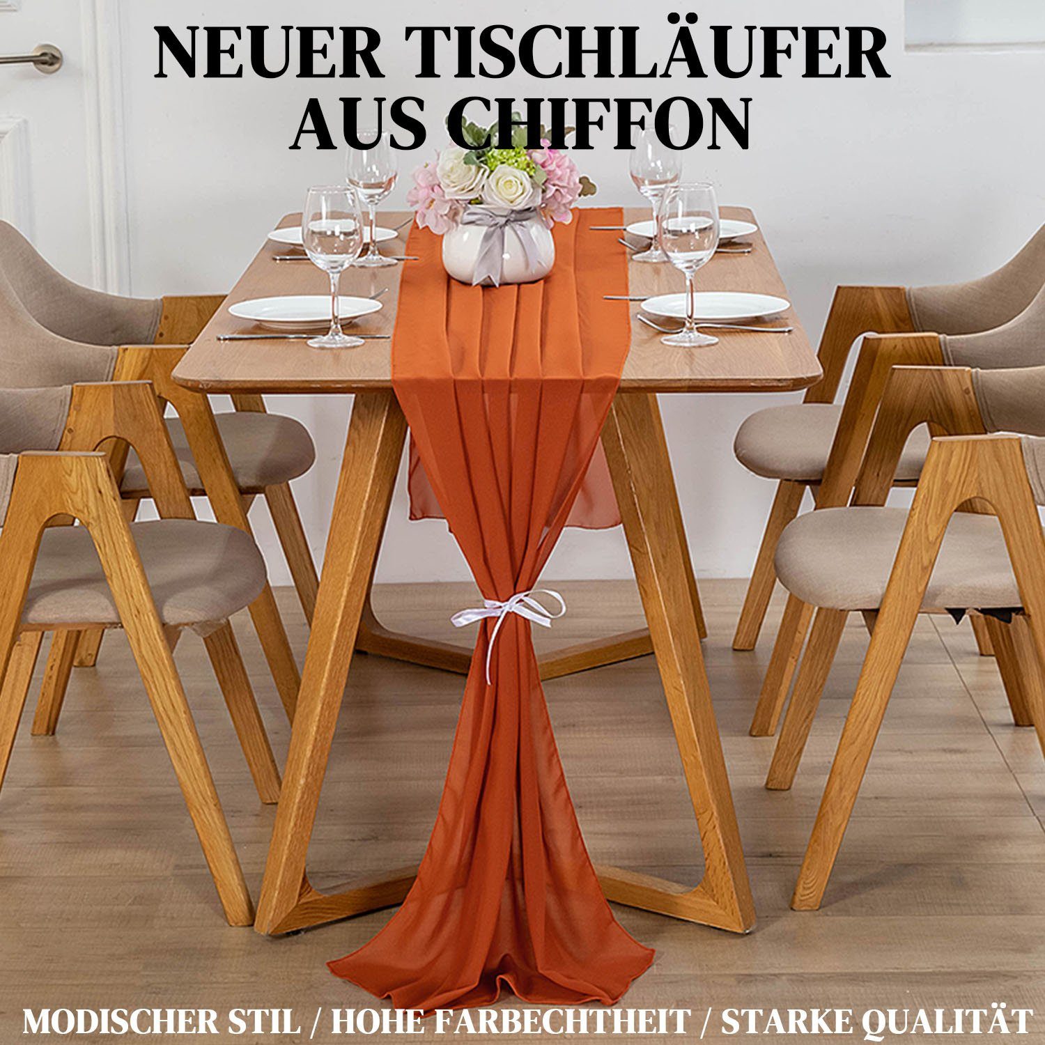 Chiffon 3m Tischläufer Romantischer Karamellfarbe Modern Tischdeko, Abwaschbar MAGICSHE
