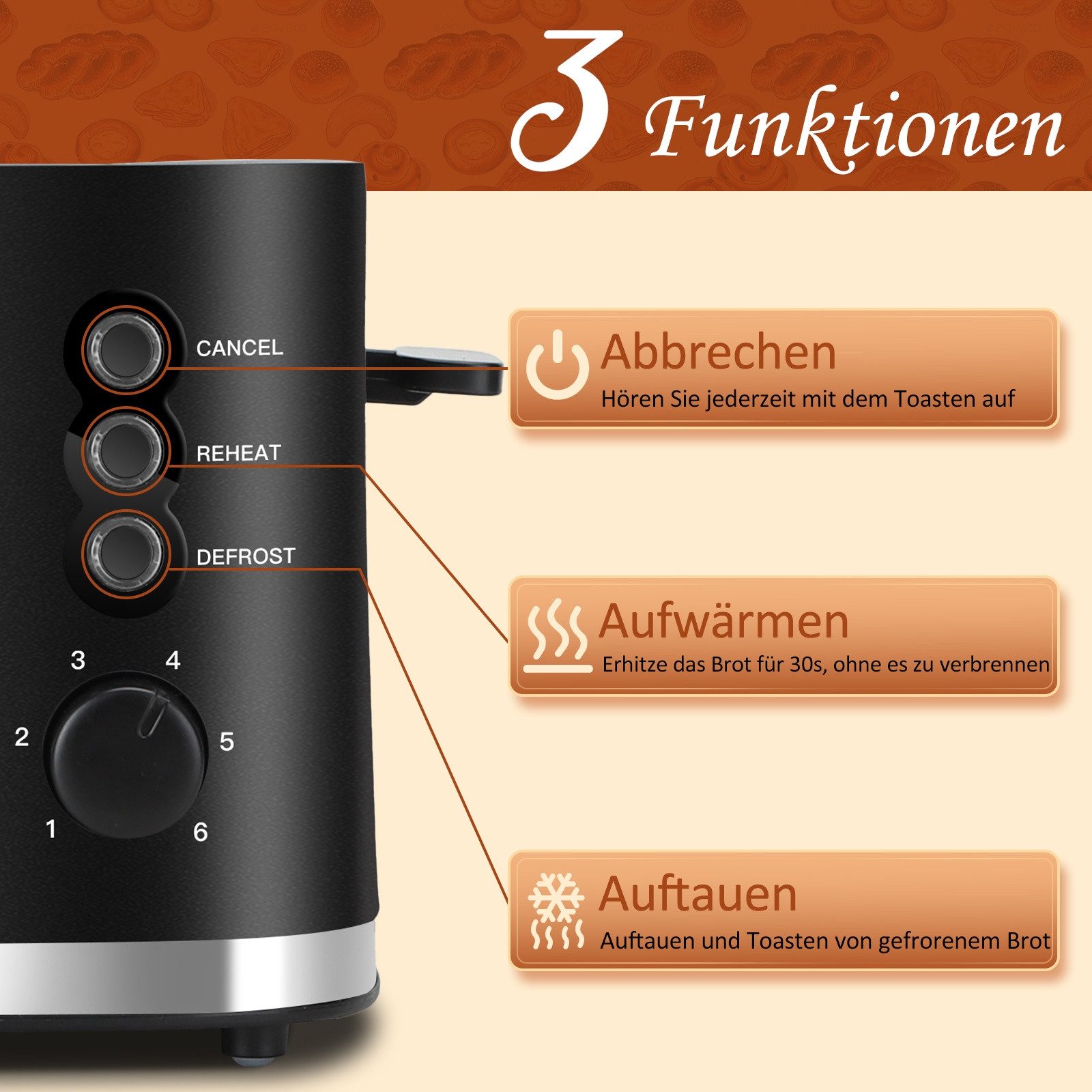 Aigostar Frühstücks-Set Edelstahl Wasserkocher 1,7L / 2-Scheiben Langschlitz Toaster, Schwarz, Elegantes Design & starke Leistung, Komfortabel im Alltag – Bild 2 von 5
