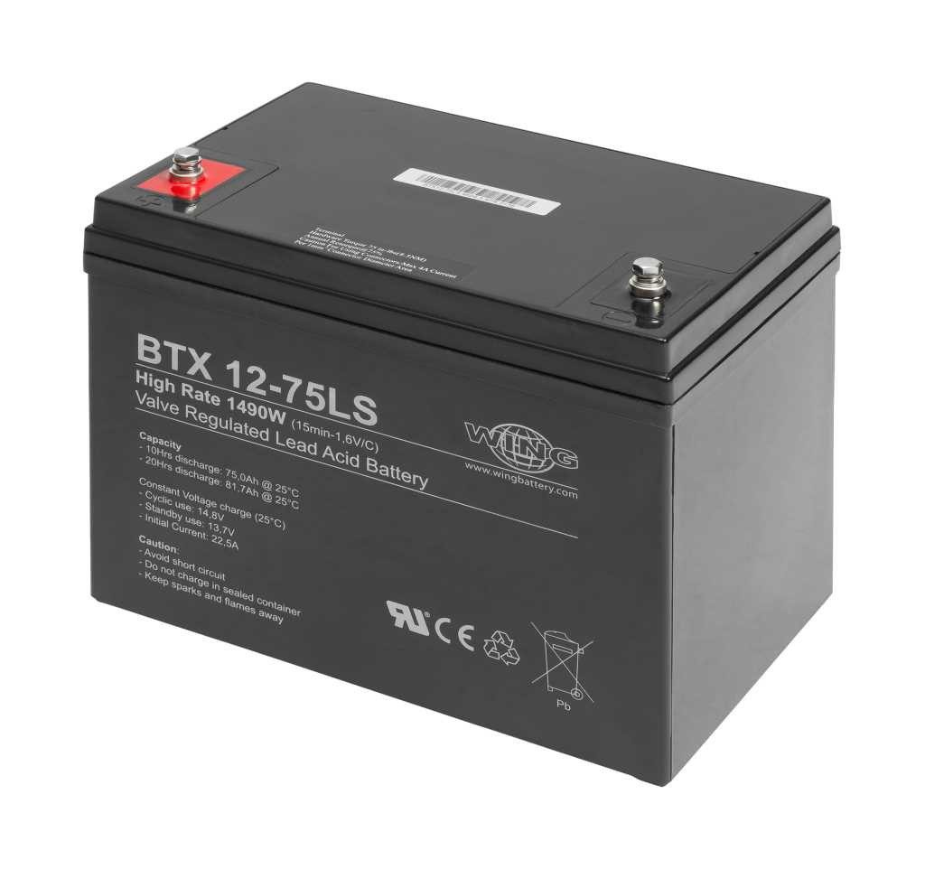 Wing Wing BTX12-75LS 12V 75Ah high rate hochstromfähig Bleiakku AGM Blei G Akku 75000 mAh (12,0 V)