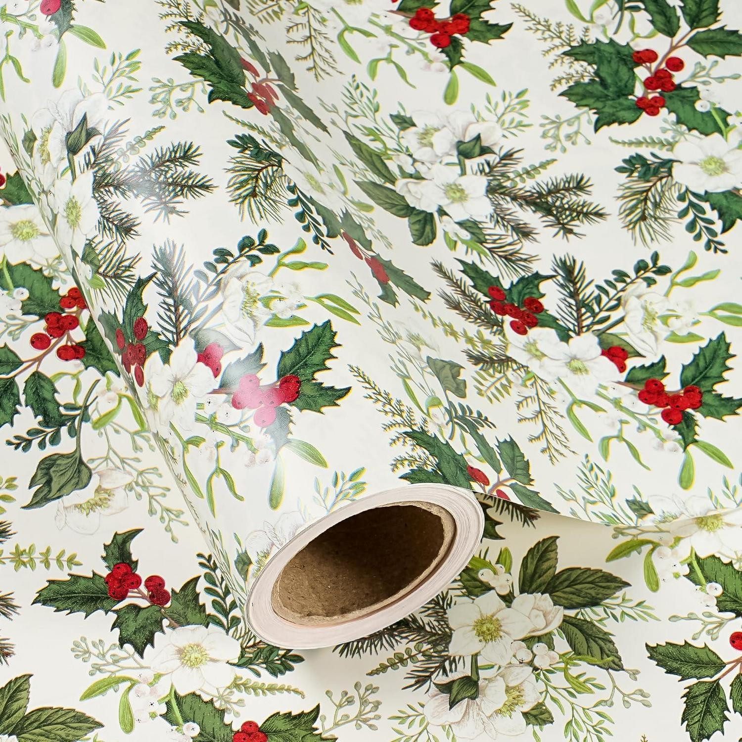 LuxusKollektion Geschenkpapier Geschenkpapier Weihnachtsblumen Beige 43,2x10m