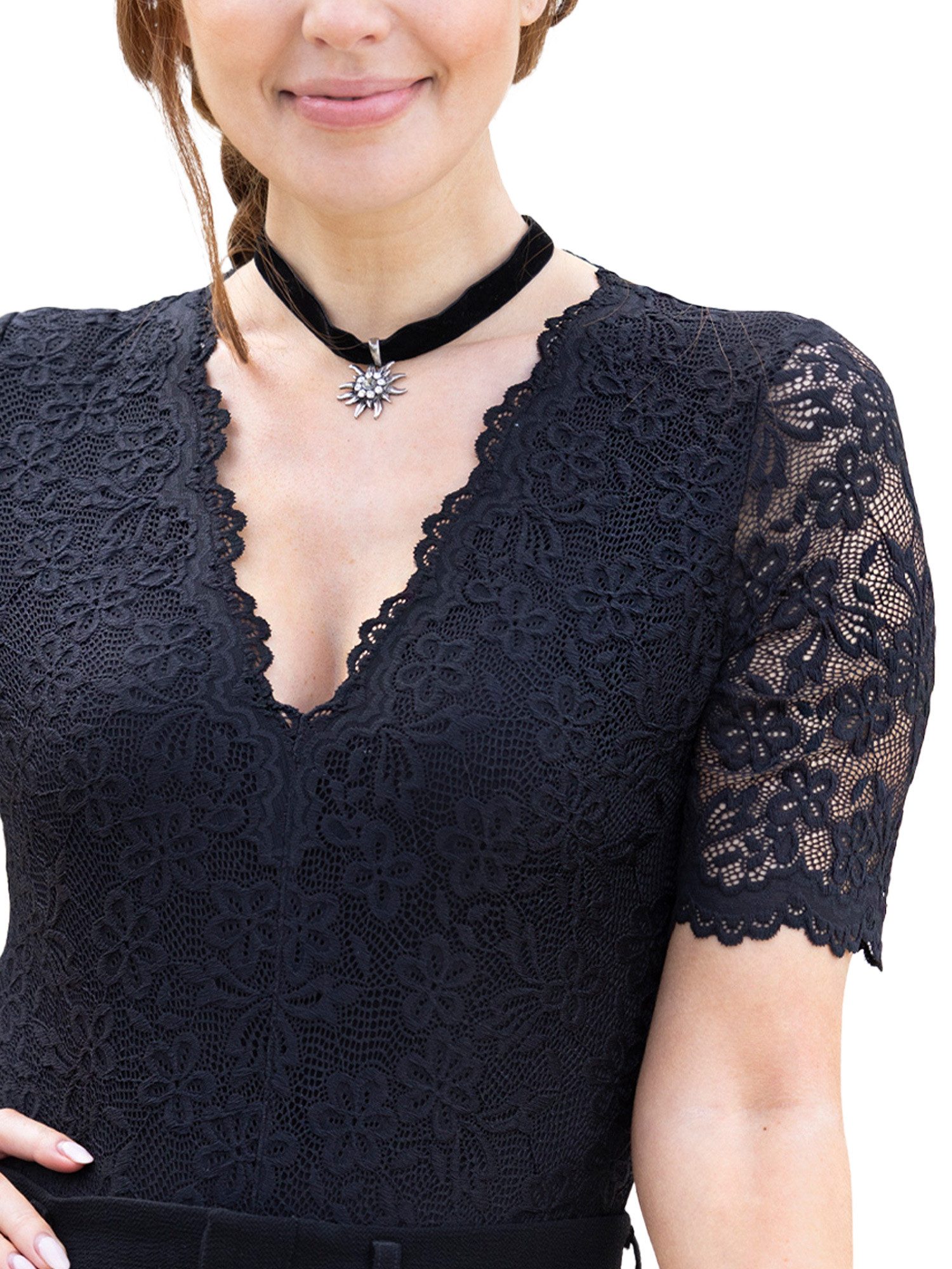 Nina Von C. Shirtbody Spitzen Body Trachtenbody Hanna (Stück, 1-tlg) leicht transparent, V-Ausschnitt