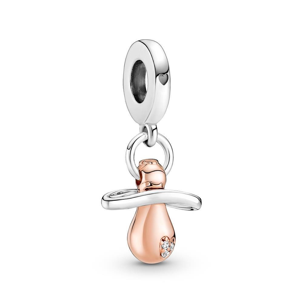Pandora Charm-Einhänger PANDORA Charm-Anhänger Baby-Schnuller aus 925er Silber, bicolor