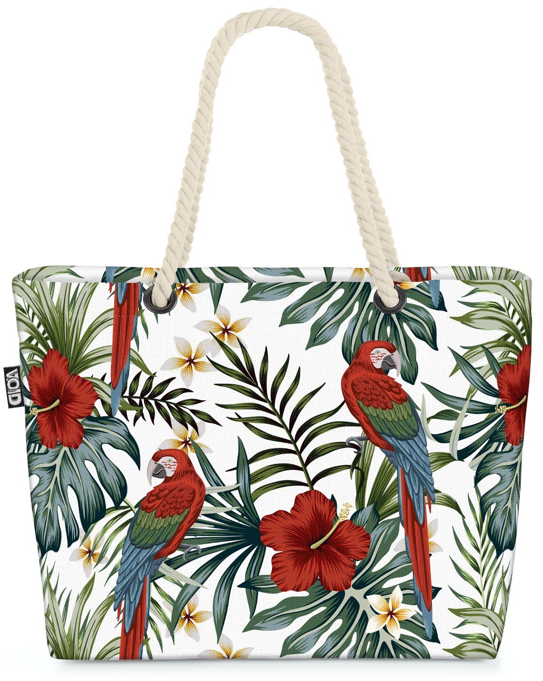 VOID Strandtasche (1-tlg), Papagei Tropenwald Hibiskus Beach Bag Tiere Vogel Tropen Dschungel Palmen-Blatt