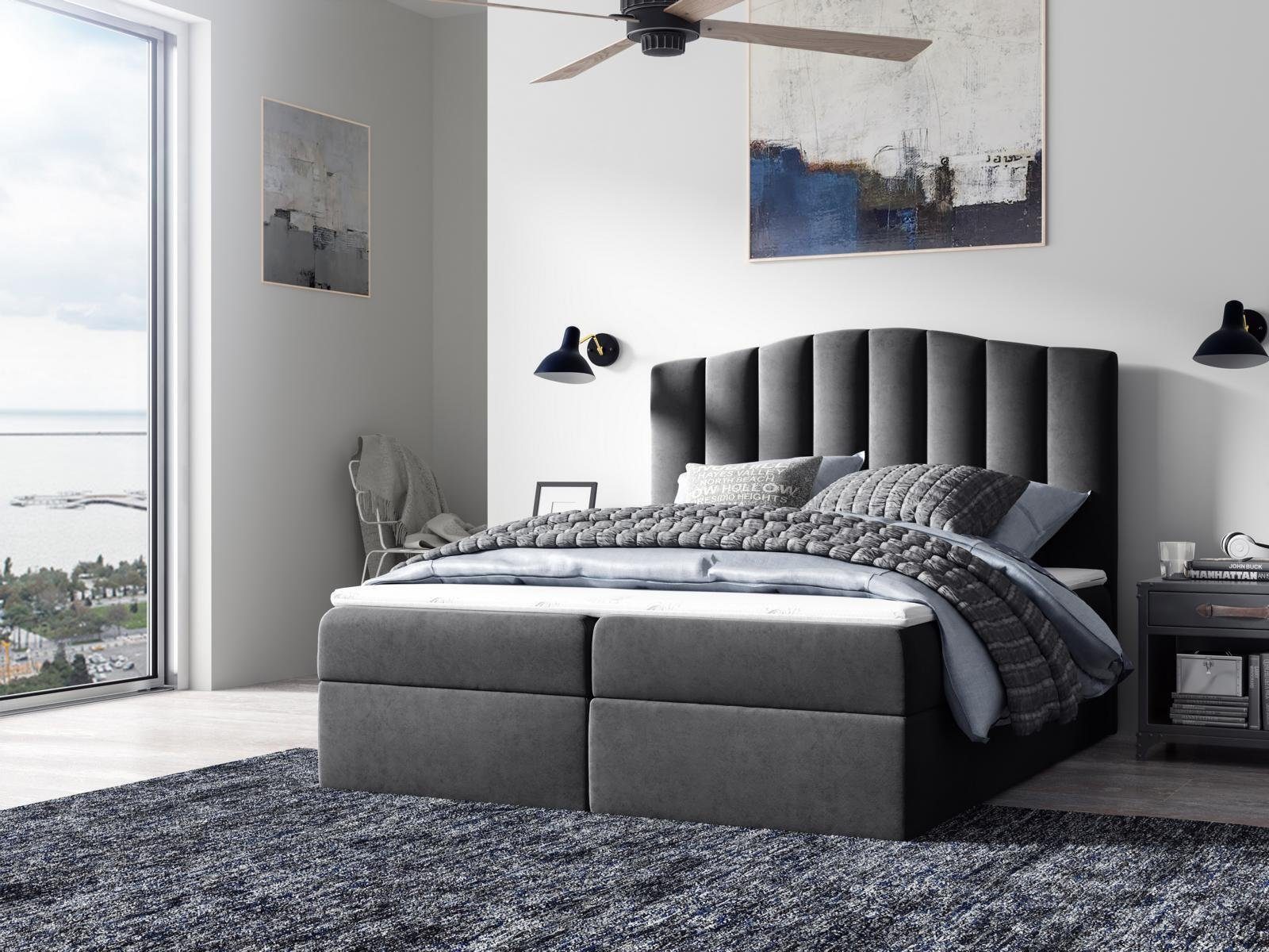 JVmoebel Bett, Schlafzimmer Design Hotel Luxus Doppel Bett Bettkasten Grau Boxspringbett