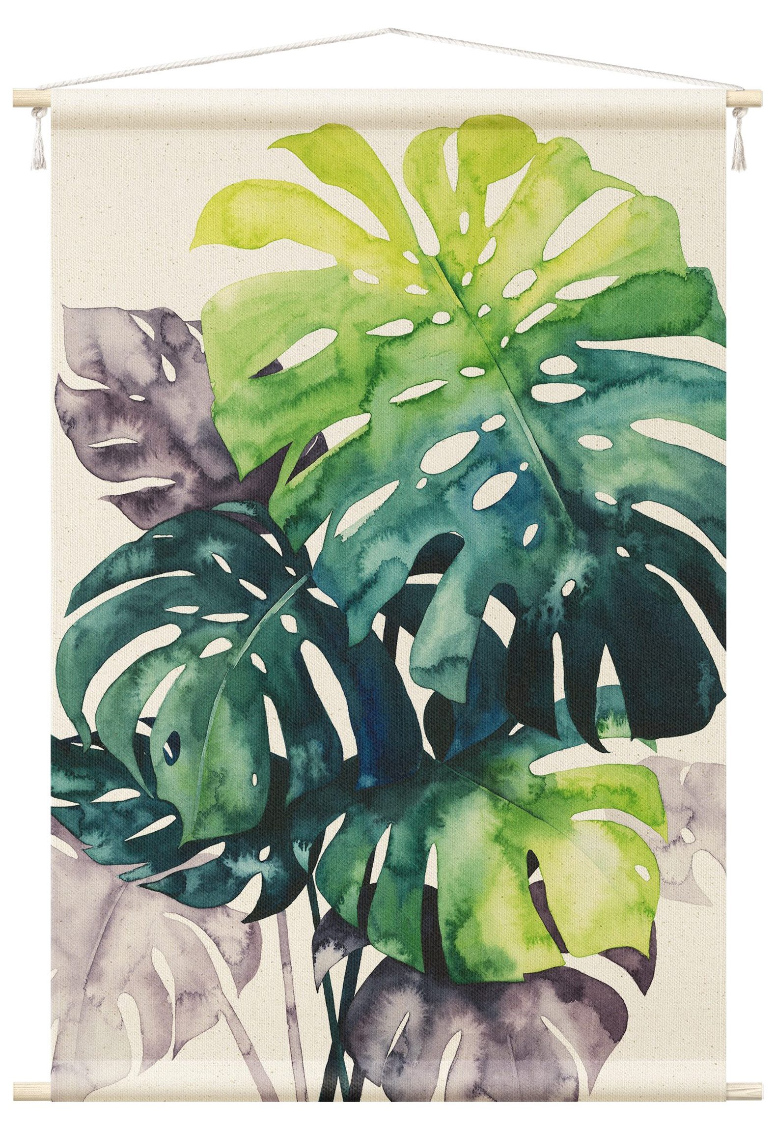 Bilderdepot24 Wandteppich modern Aquarell Tropisch grün, rechteckig, Höhe: 2.6 mm, großes Wandbild aus Natur-Baumwolle Wandbehang Stoffbild Tuch Wollseil