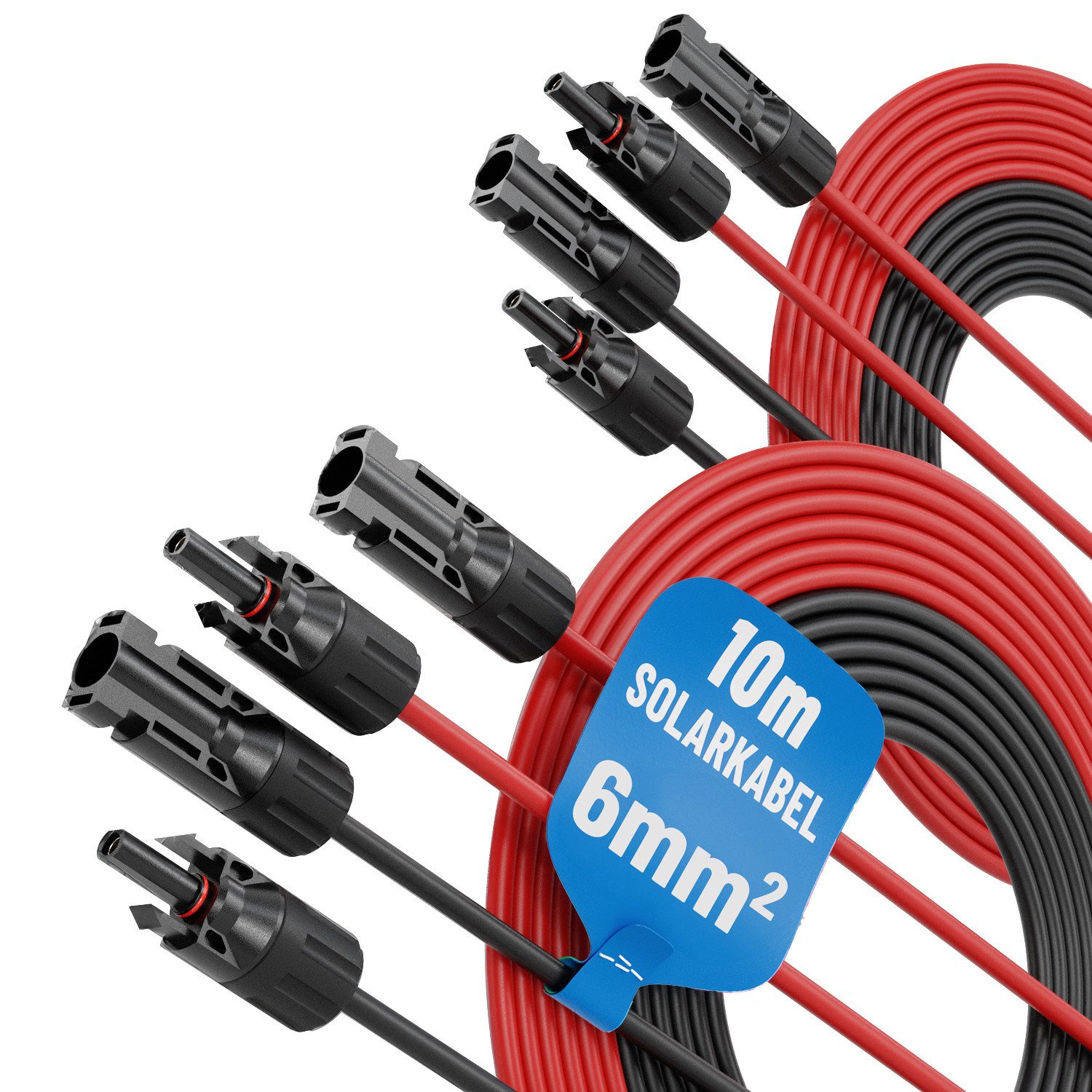 ABSINA 2x 2 Solarkabel 6mm2 10m H1Z2Z2-K schwarz & rot - PV Kabel 6mm2 10m Solarkabel
