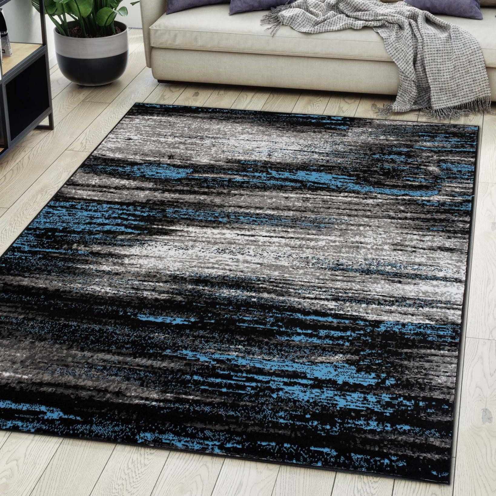 Mazovia Designteppich Modern Abstrakt Anthrazit Blau Wohnzimmer, Schlafzimmer, Esszimmer, Fußbodenheizung – Bild 2 von 5