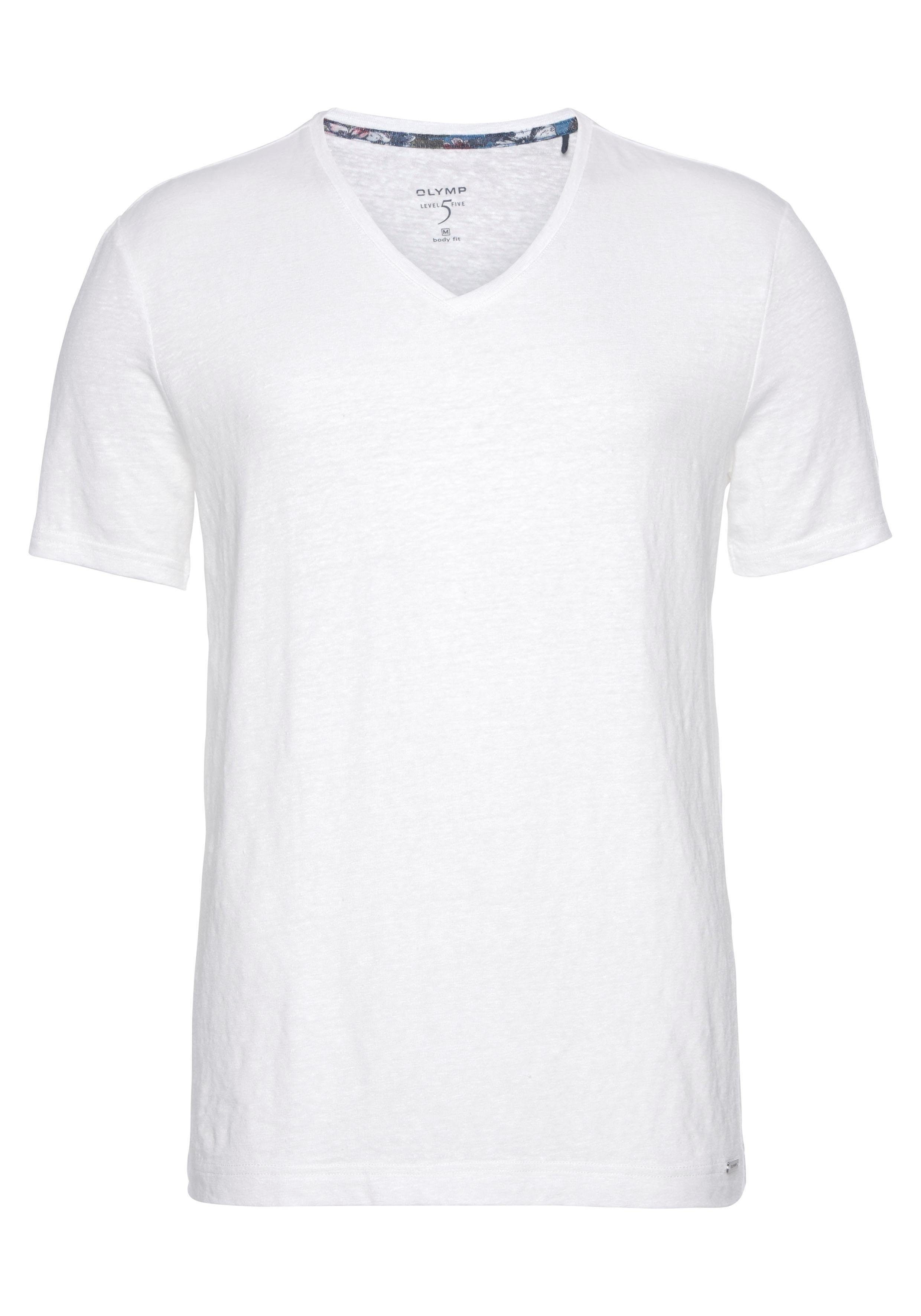 OLYMP T-Shirt Level Five body fit mit hohem Leinenanteil offwhite-weiß