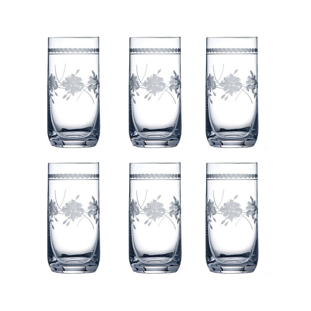 Gläser-Set Böhmische Kristall-Wassergläser mit filigranem Pantografie-Blumenmotiv