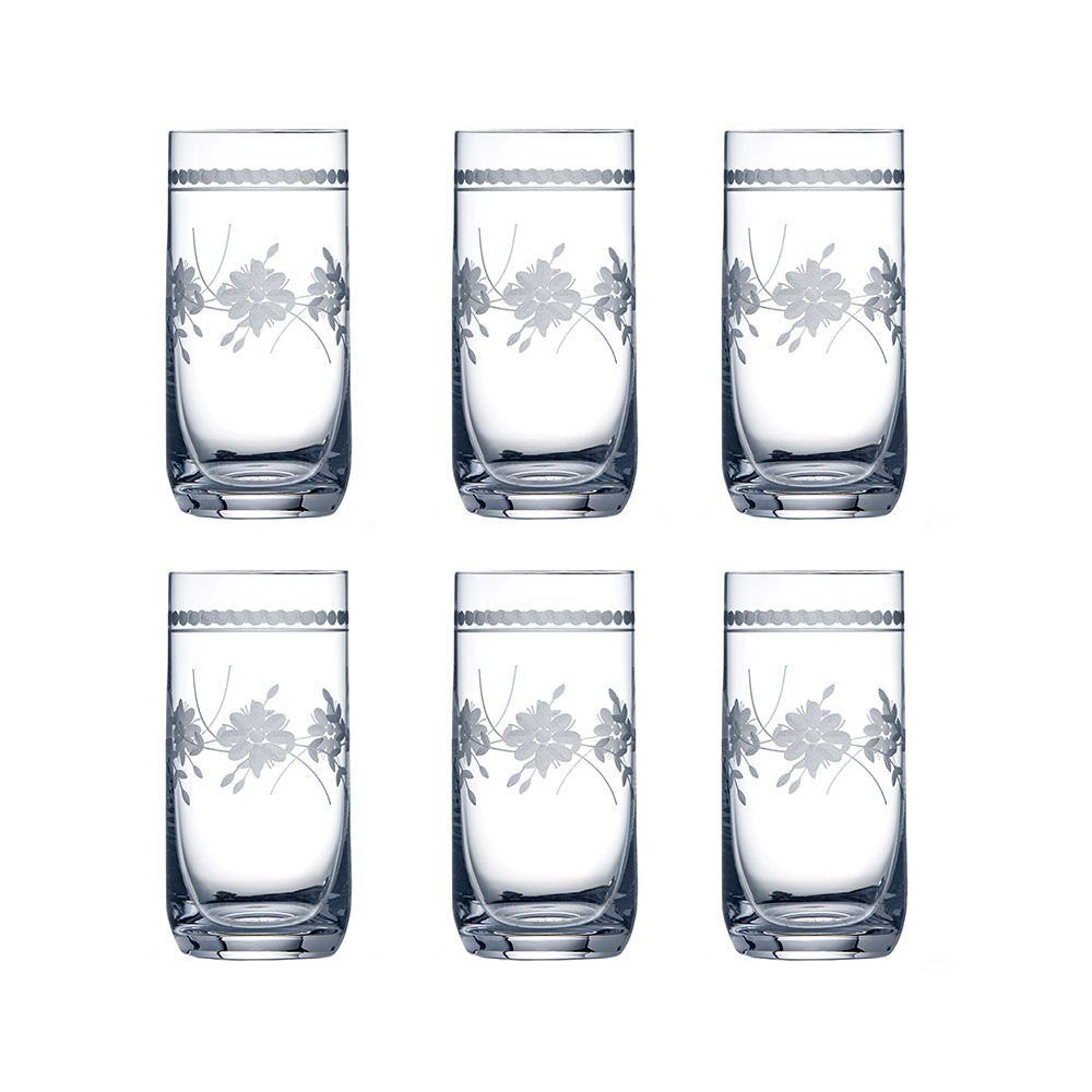 Hagen Grote Gläser-Set Böhmische Kristall-Wassergläser mit filigranem Pantografie-Blumenmotiv