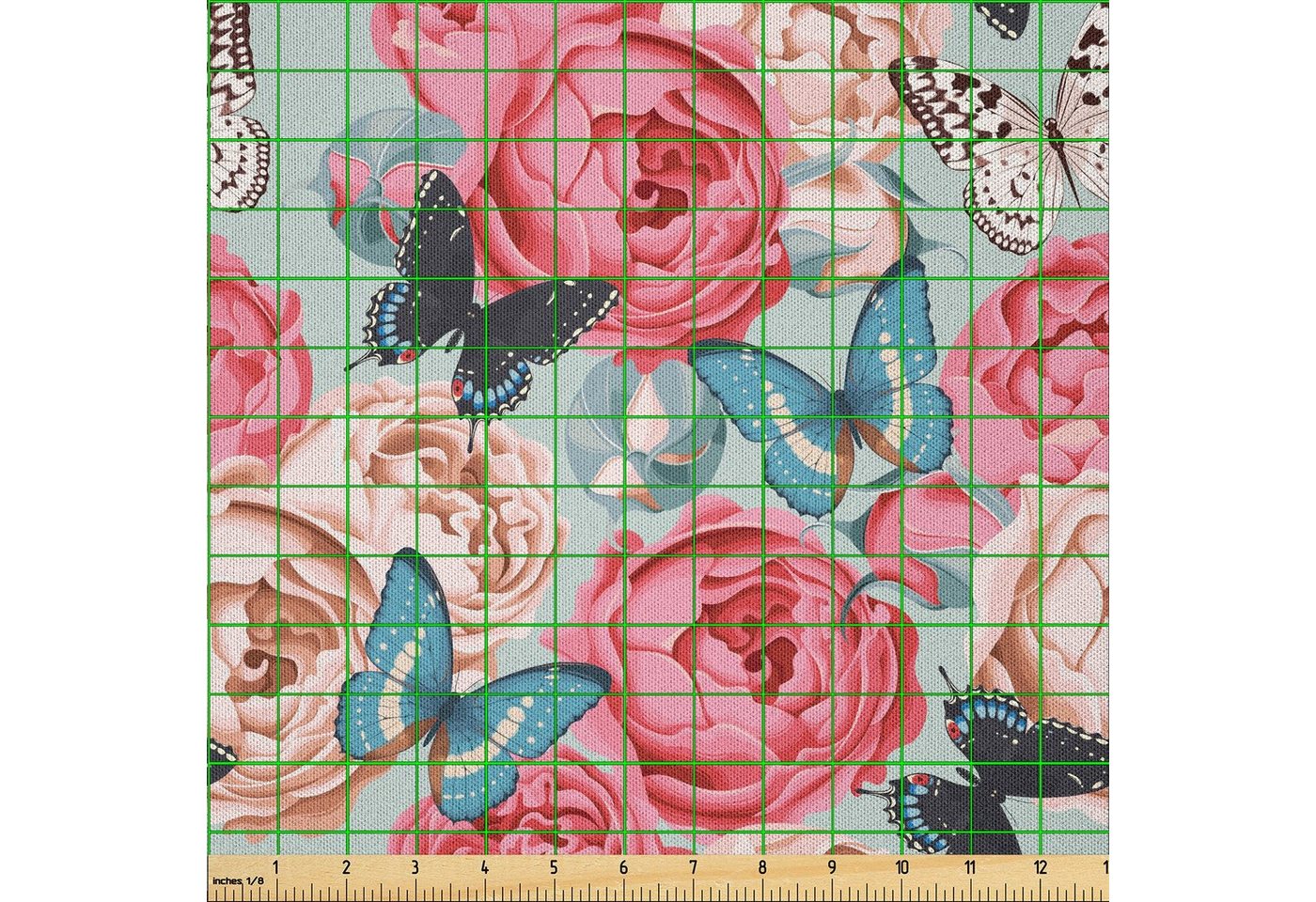 Thumbnail - Abakuhaus Stoff DIY Bastler Stoff für Dekorationszwecke, Bunt Peony Rose Schmetterlinge