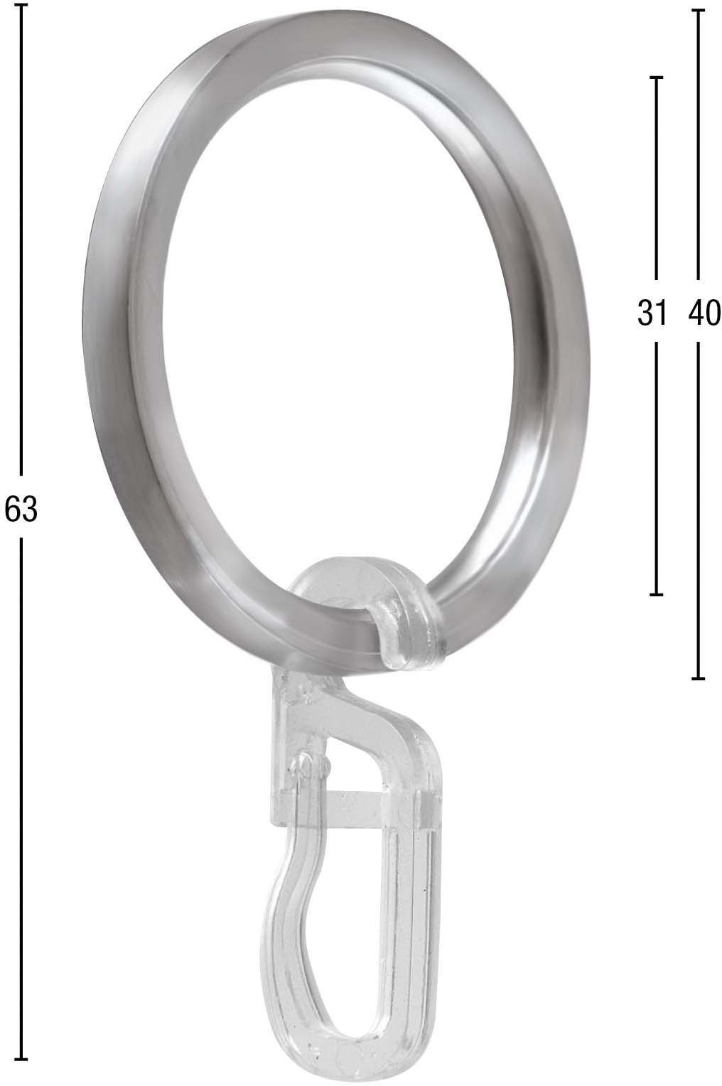 Haken, bis Ring für 20mm, (20-St), einfache Gardinenstangen, Gardinenring Aluminium, mit GARESA, Montage Durchmesser