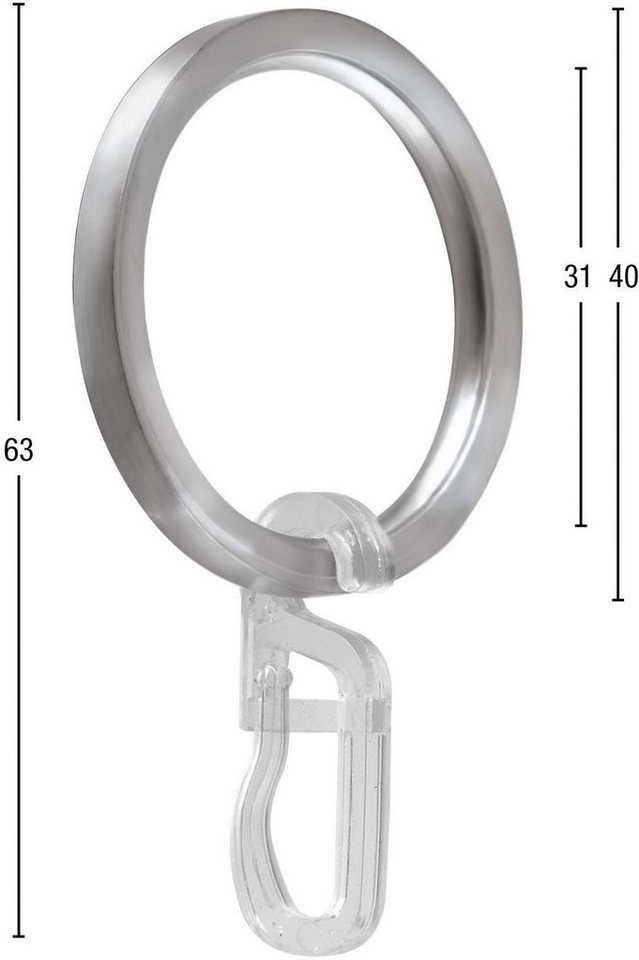 Gardinenring Ring mit Haken, GARESA, Gardinenstangen, (20-St), für  Durchmesser bis 20mm, Aluminium, einfache Montage