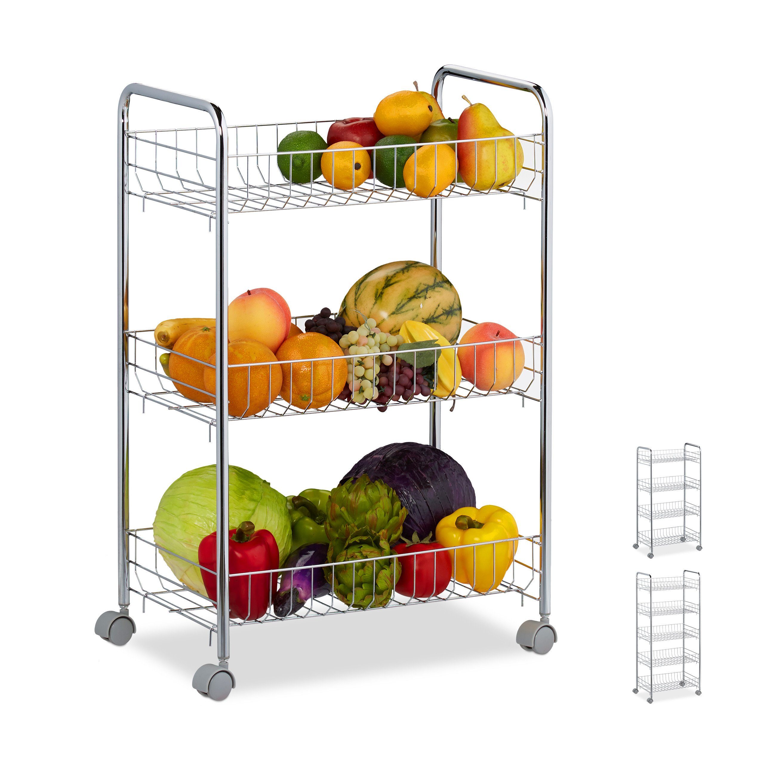 relaxdays Servierwagen Rollregal aus Metall, 3 günstig online kaufen