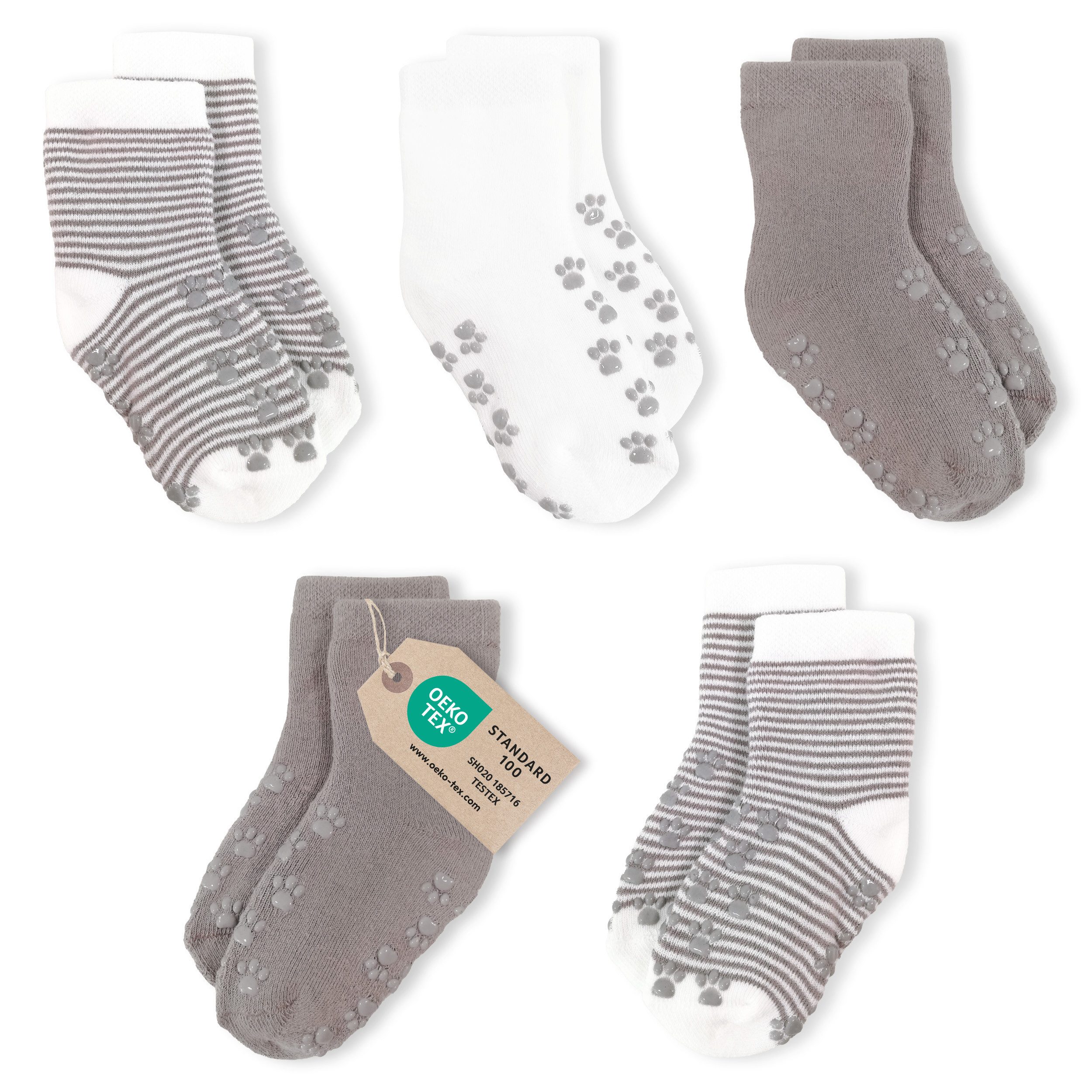 LaLoona Kurzsocken Natur Baby Socken Krabbelsocken Anti Rutsch 5 Paar ABS Babysocken rutschfest