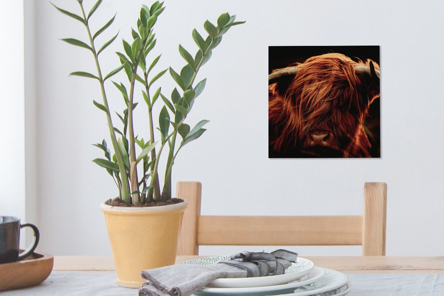 OneMillionCanvasses® Leinwandbild Schottischer Highlander - Kuh Bilder Wohnzimmer - - - Leinwand Schlafzimmer Tiere, Porträt für Hörner bunt St), (1