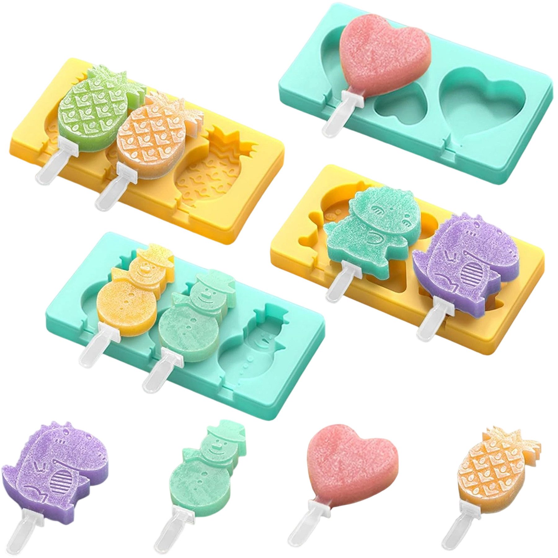 Mutig Eisform Eisformen Kinder Silikon, 4 Stück Eisformen Eis am Stiel Silikon, (DIY Eis am Stiel Formen, wiederverwendbar 4-tlg), BPA Frei, Ice Lolly Mold Popsicle Set für Kinder und Erwachsene